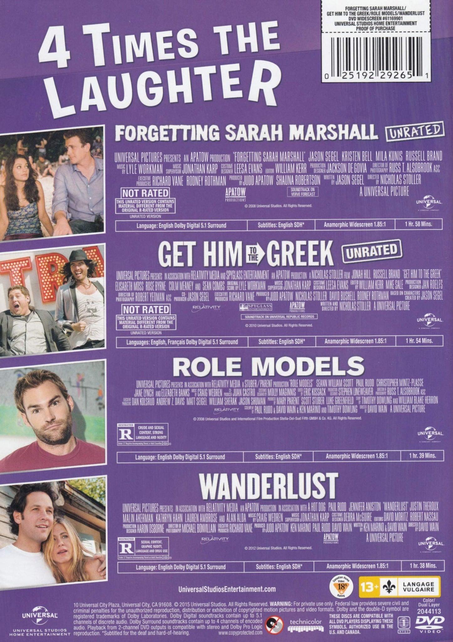 4-Movie Laugh Pack with Forgetting Sarah Marshall, Get Him to the Greek, Role