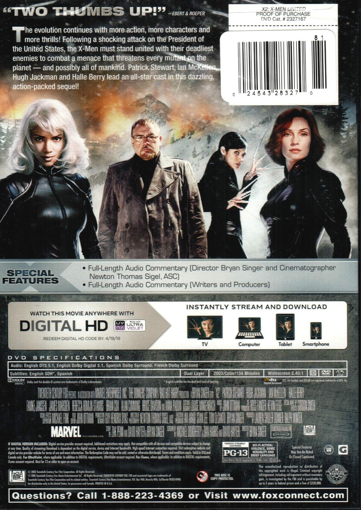 X2: X-Men United (Widescreen Edition) (Bilingual) Patrick Stewart; Hugh Jackman; Halle Berry; Ian McKellen; Anna Paquin; Brian Cox; Famke Janssen; James Marsden; Rebecca Romijn; Alan Cumming; Bruce Davison; Aaron Stanford; Bryan Singer; Dan.. - Very Good