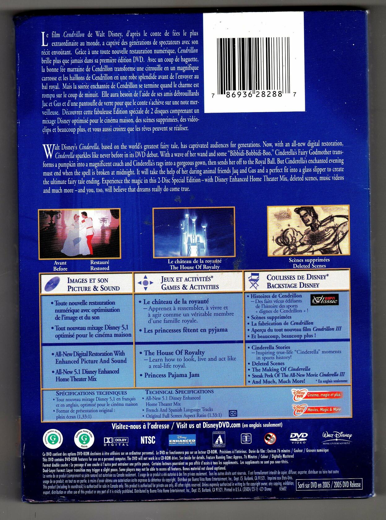Cinderella (Disney Special Platinum Edition) (1950) (Quebec Version French/English) (Version française) - Very Good