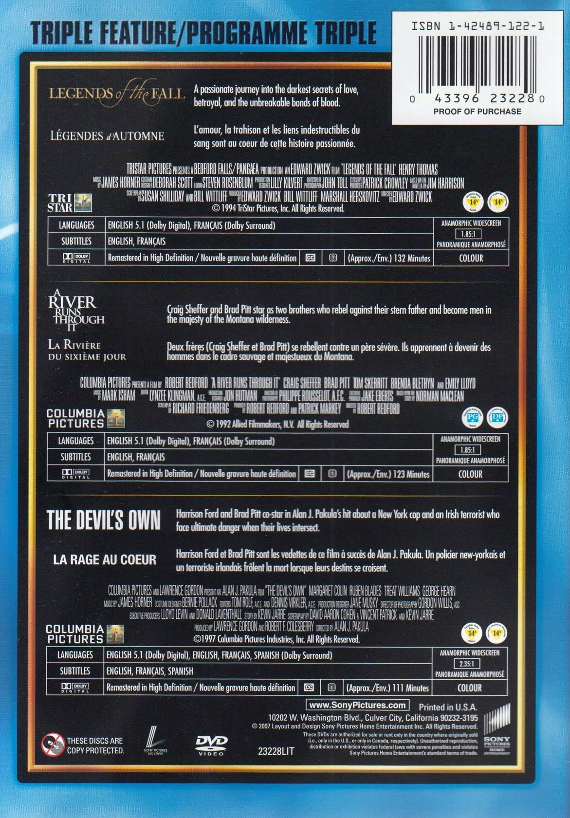 Triple Feature Legends of the Fall / A River Runs Through it / The Devil's Own