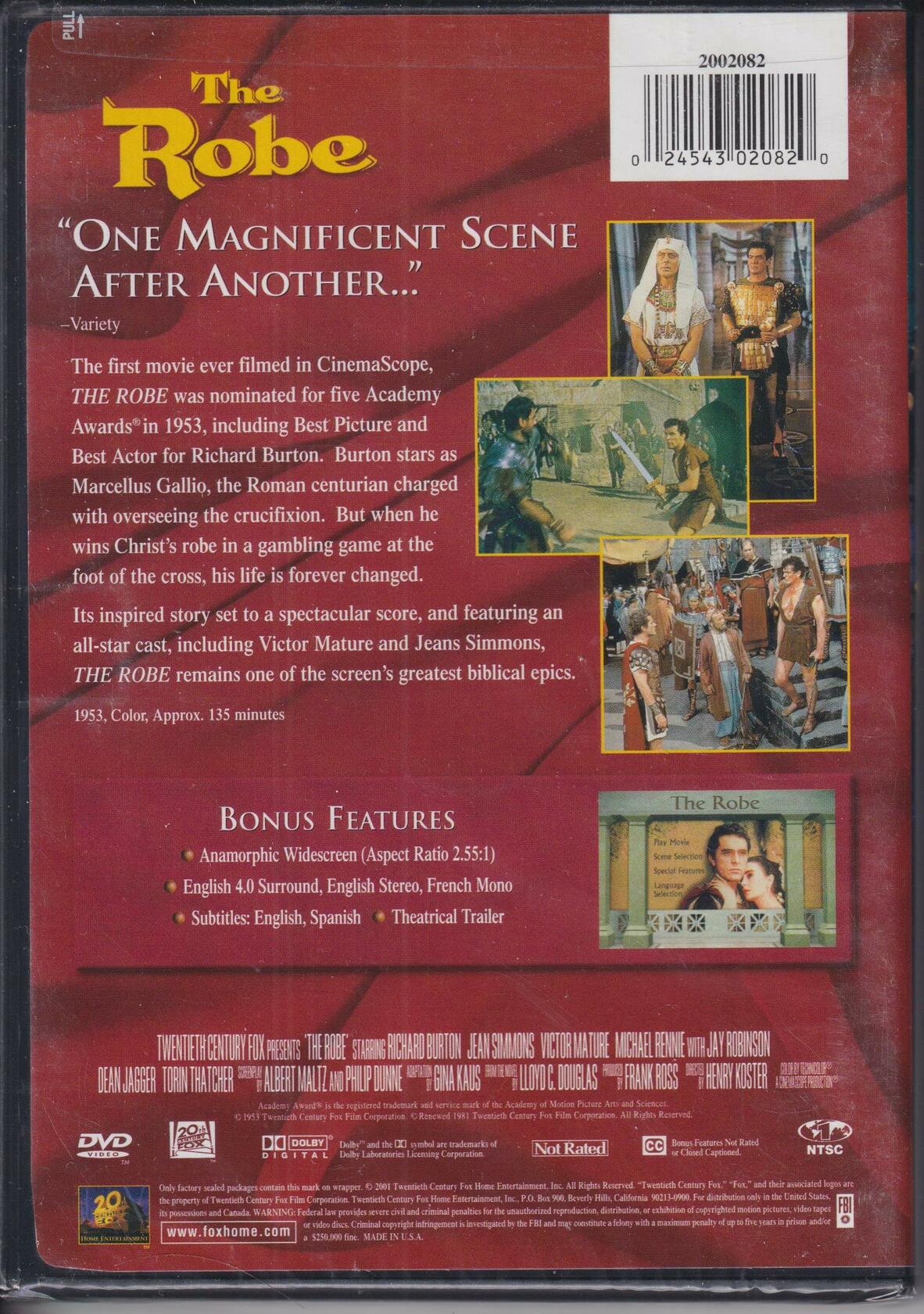 Robe, The - DVD Richard Burton; Jean Simmons; Victor Mature; Michael Rennie; Jay Robinson; Dean Jagger; Torin Thatcher; Richard Boone; Betta St. John; Jeff Morrow; Ernest Thesiger; Dawn Addams; Henry Koster; Albert Maltz; Gina Kaus; Lloyd C.. - Very Good
