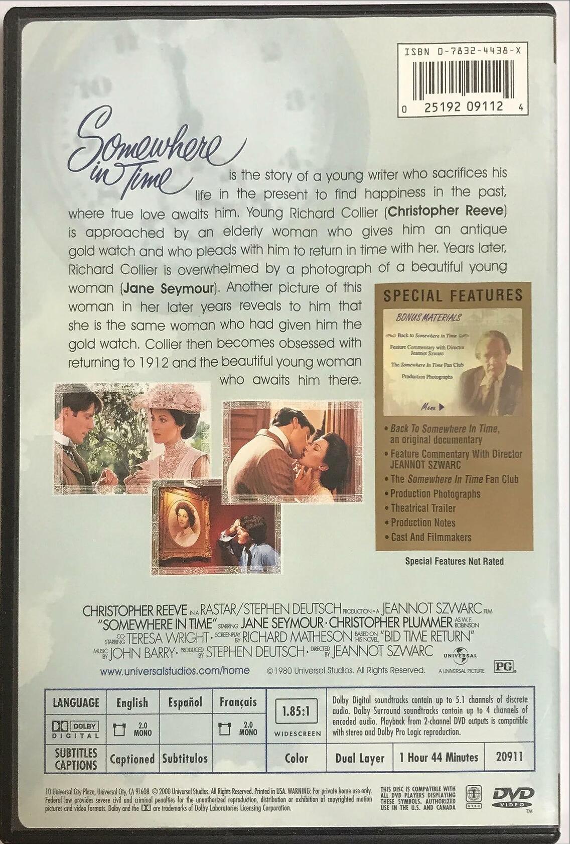 SOMEWHERE IN TIME BY REEVE,CHRISTOPHER (DVD) - Very Good
