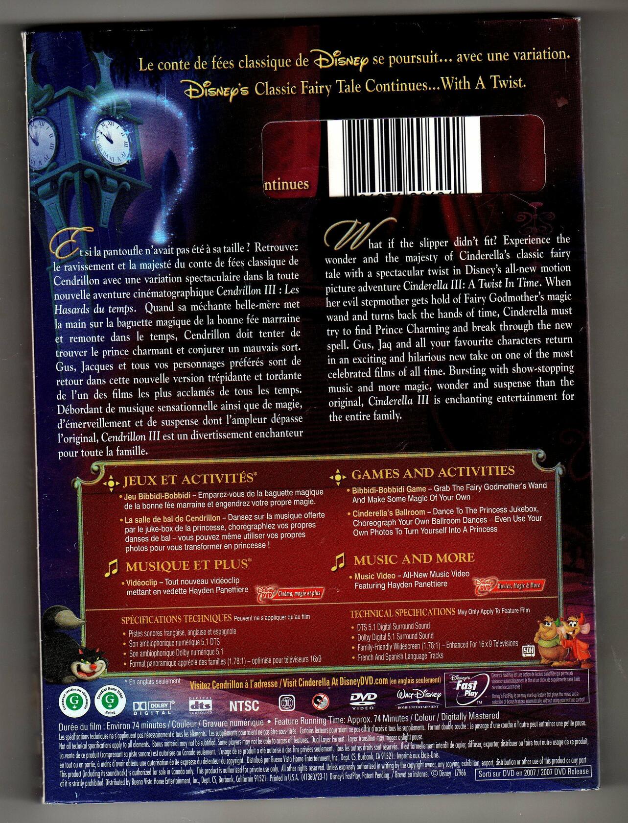 Cinderella III: A Twist in Time / Les hasards du temps (Version française) (Bilingual) - Very Good