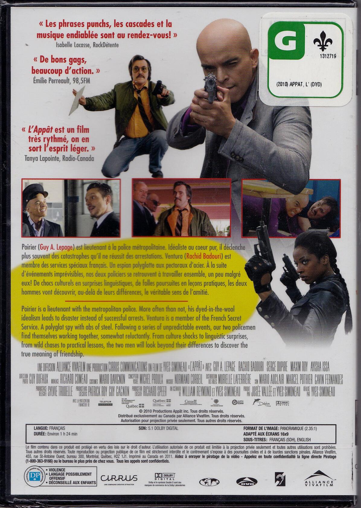 L'Appât - The Bait (French ONLY Version - With English Subtitles) 2010 (Widescreen) Régie au Québec (Cover Bilingue)