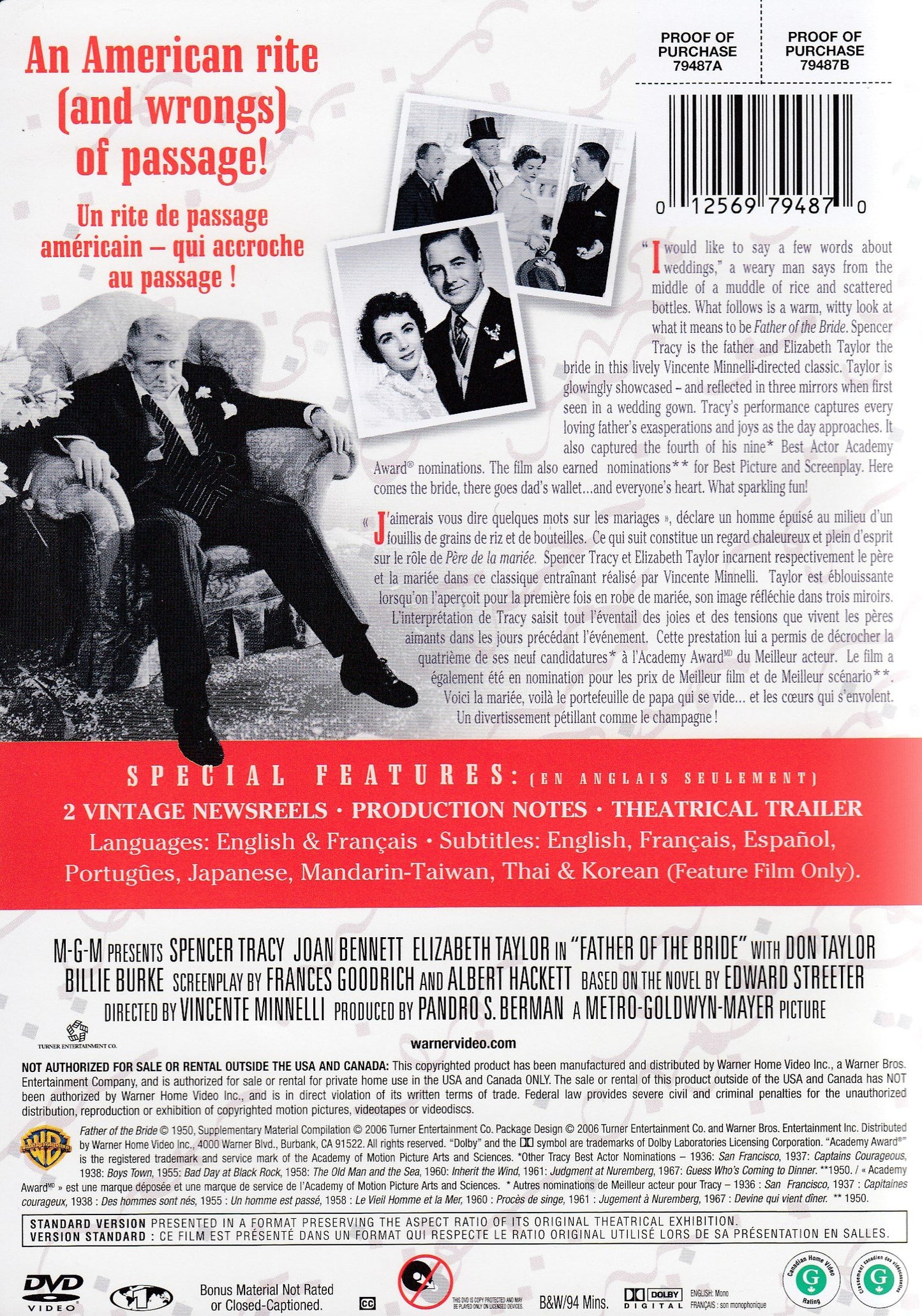 Father Of The Bride (1950) (Sous-titres franais) (Bilingual) [DVD] - very good