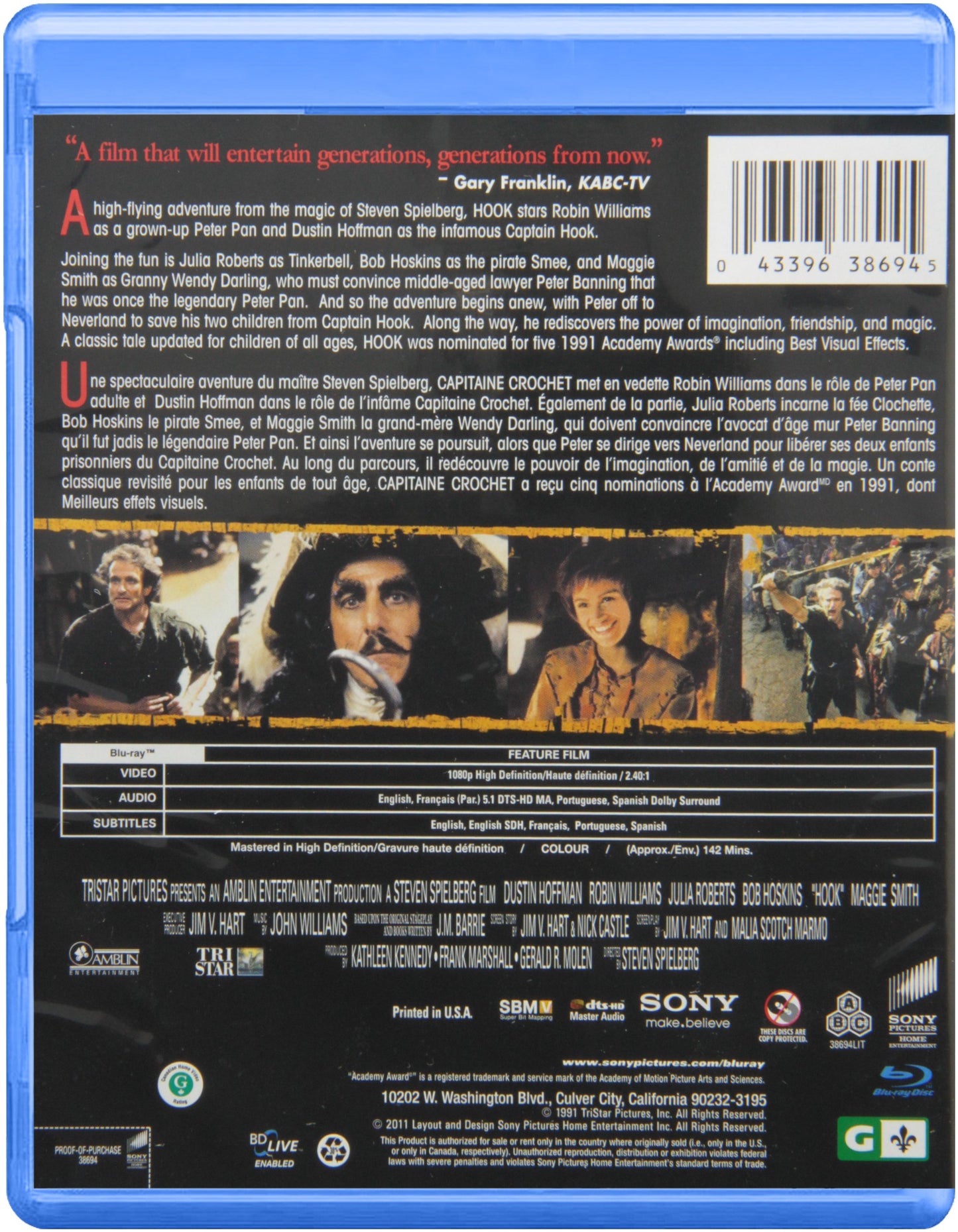 Hook / Capitaine Crochet (Bilingual) [Blu-ray DVD] [Blu-ray] - very good