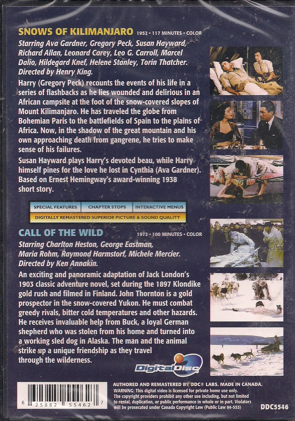 Snows of Kilimanjaro & Call of the Wild Double Feature DVD [Very Good]