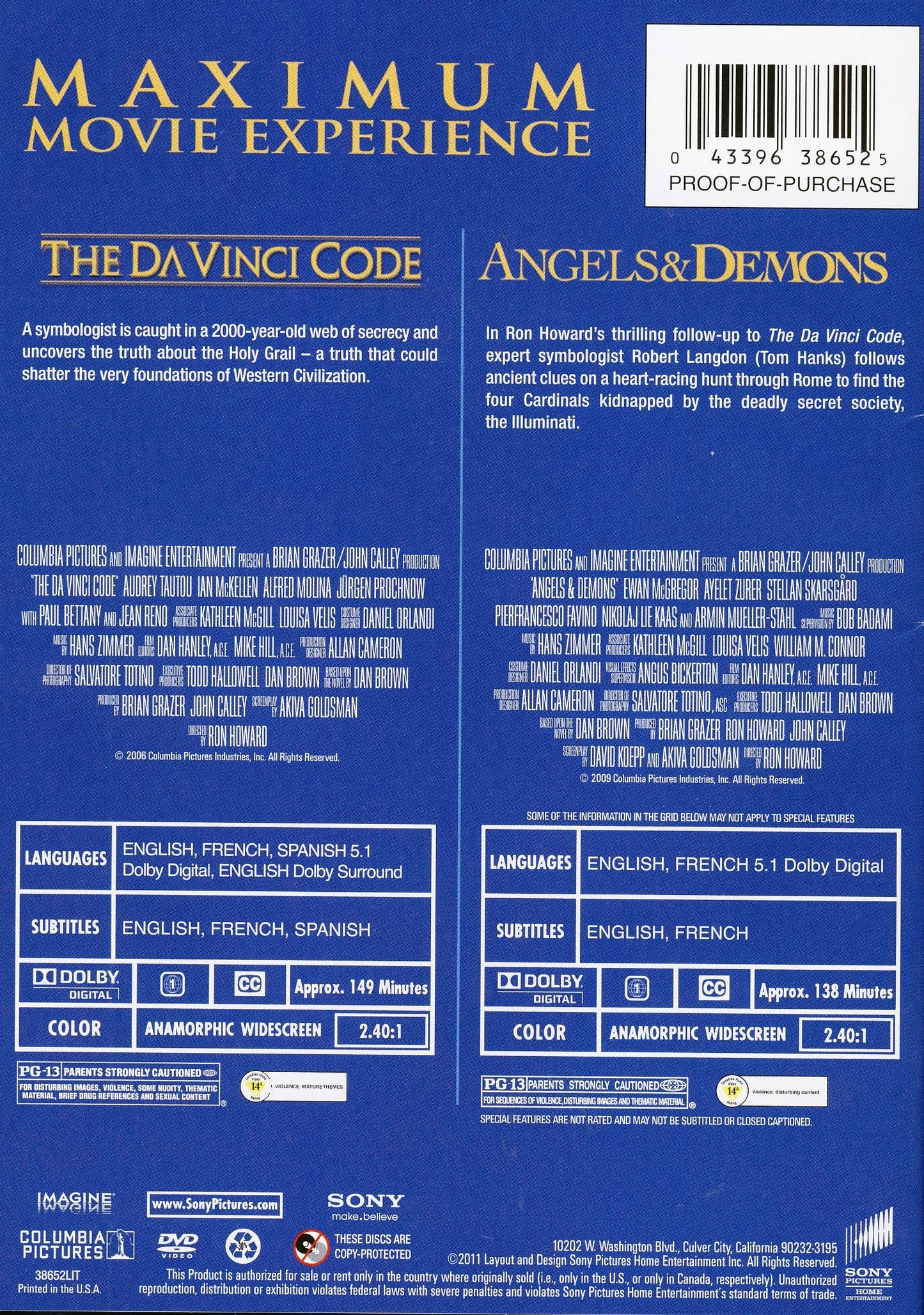 The DaVinci Code/ Angels & Demons (Double Feature 2 - DVD Set) [Very Good]