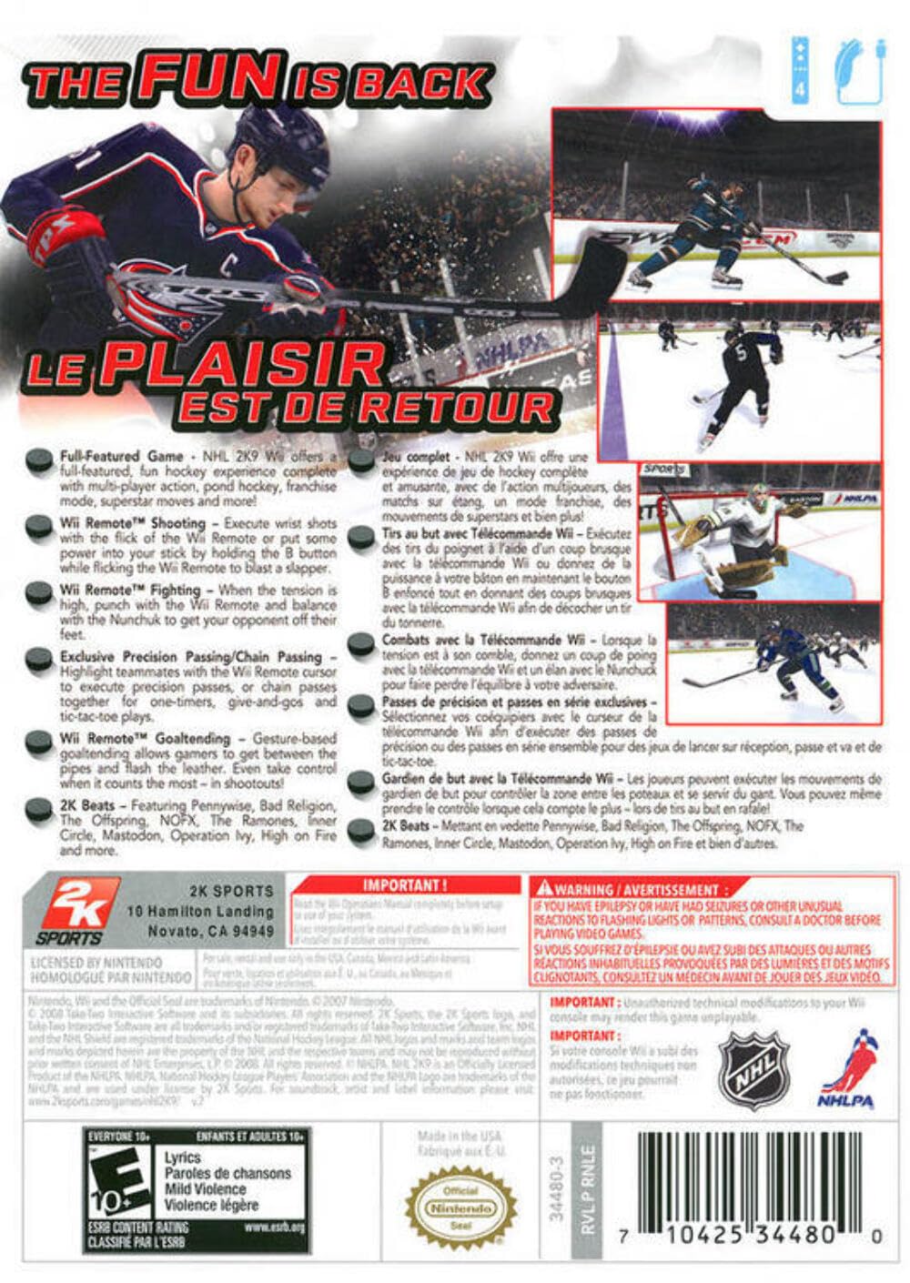 NHL 2K9 (Fr/Eng manual) - Wii [Good]