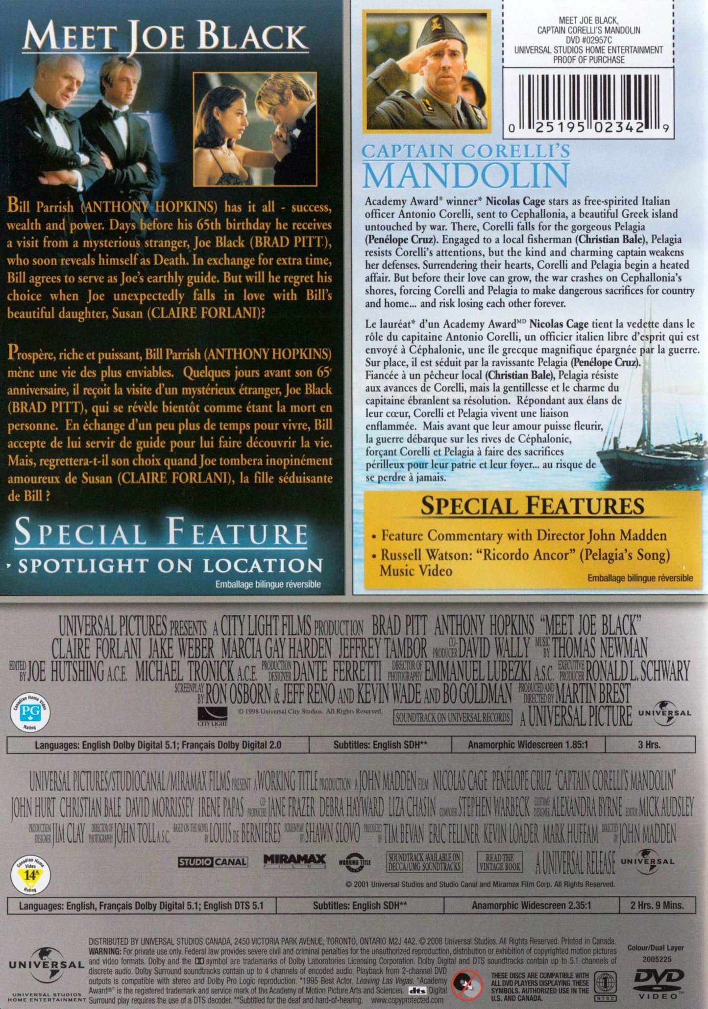Meet Joe Black / Captain Corelli's Mandolin Double Feature (Bilingual) [Good]