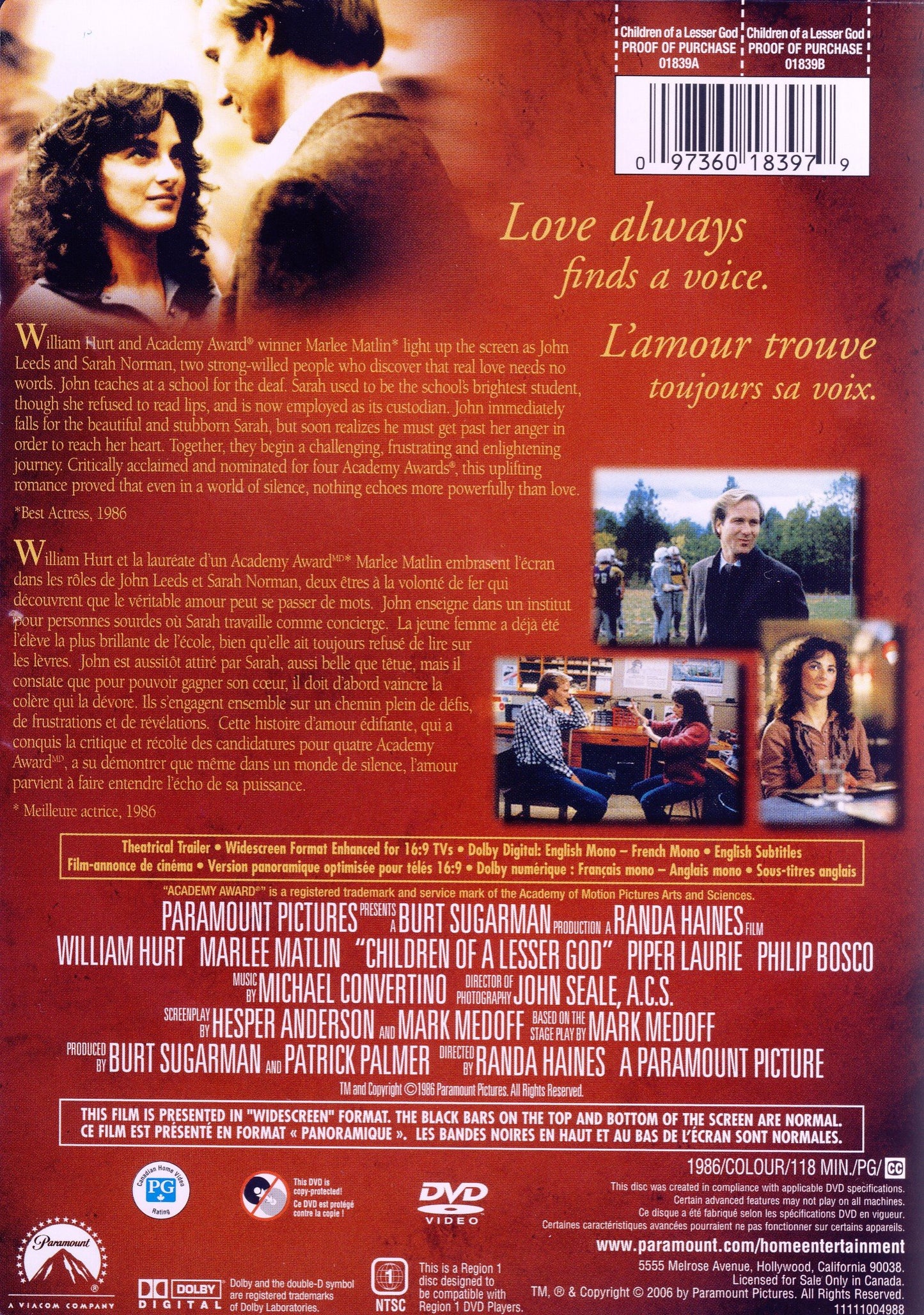 Children of a Lesser God [Very Good]