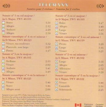 Sonatas for 2 Violins [Audio CD] Telemann and Dubeau