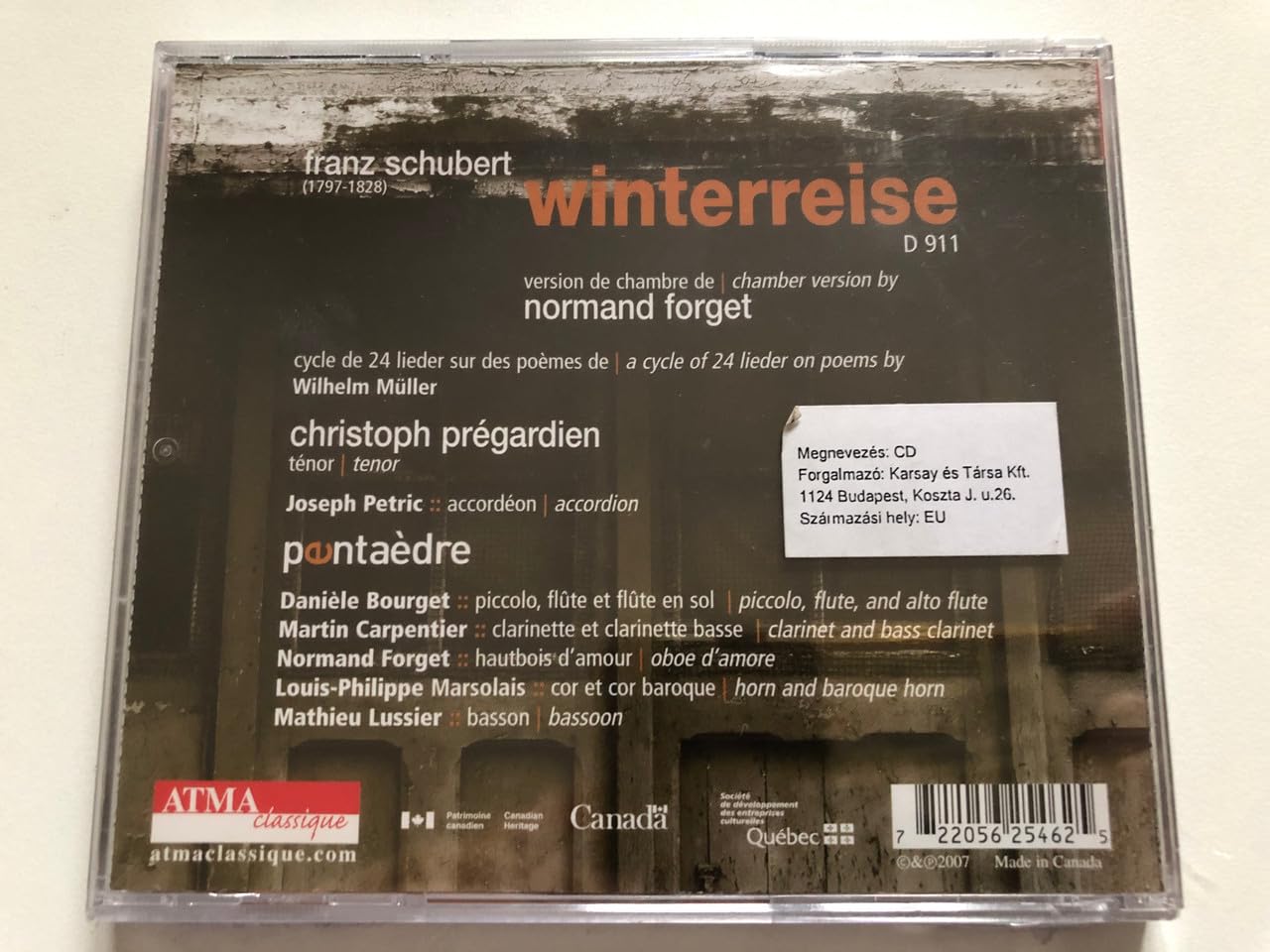 Schubert: Winterreise (Chamber Version by Normand Forget) [Audio CD] SCHUBERT,FRANZ - Good