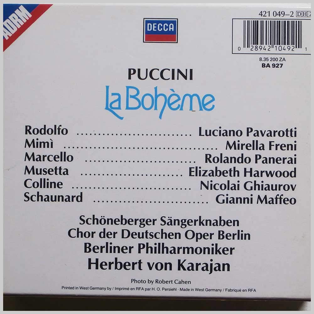 VON KARAJAN HERBERT - PUCCINI-PAVAROTTI-LA BOHEME (2 CD) [Audio CD]