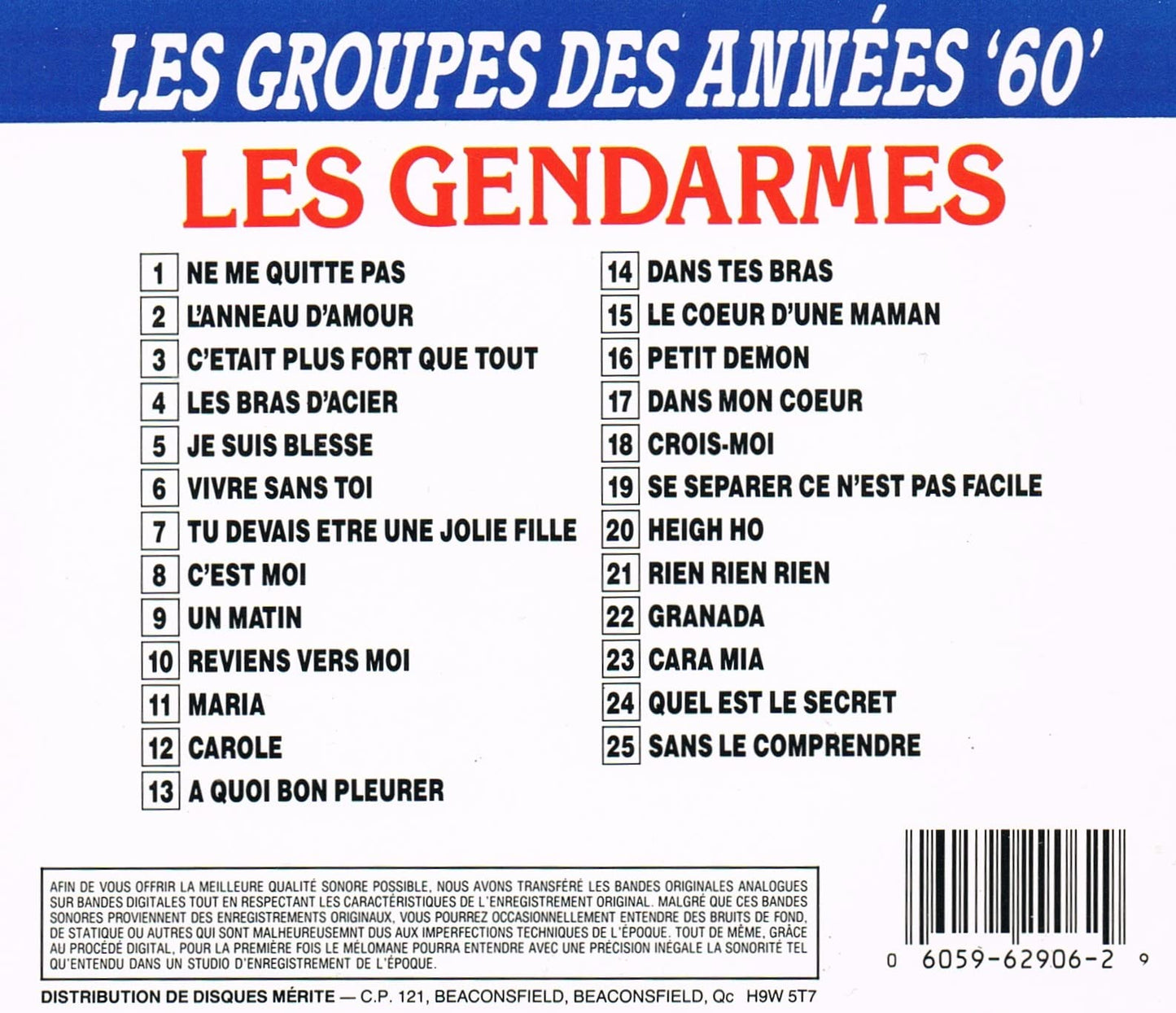 Les Gendarmes - Les Groupes Des Ann�es 60' (25 Chansons - Enregistrements Originaux) [Audio CD] Guy Harvey et les Gendarmes