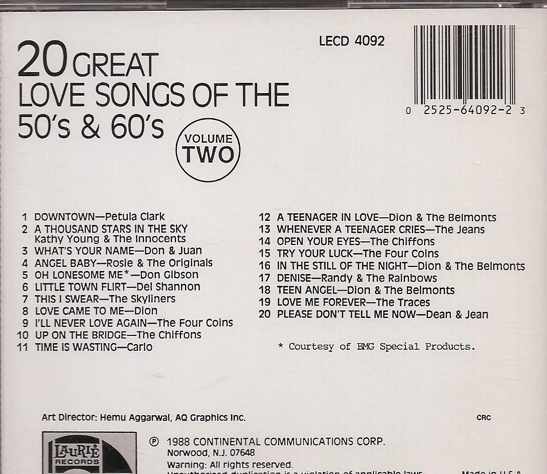 20 Great Love Songs of the 50's & 60's, Vol. 2 [Audio CD] - Very Good