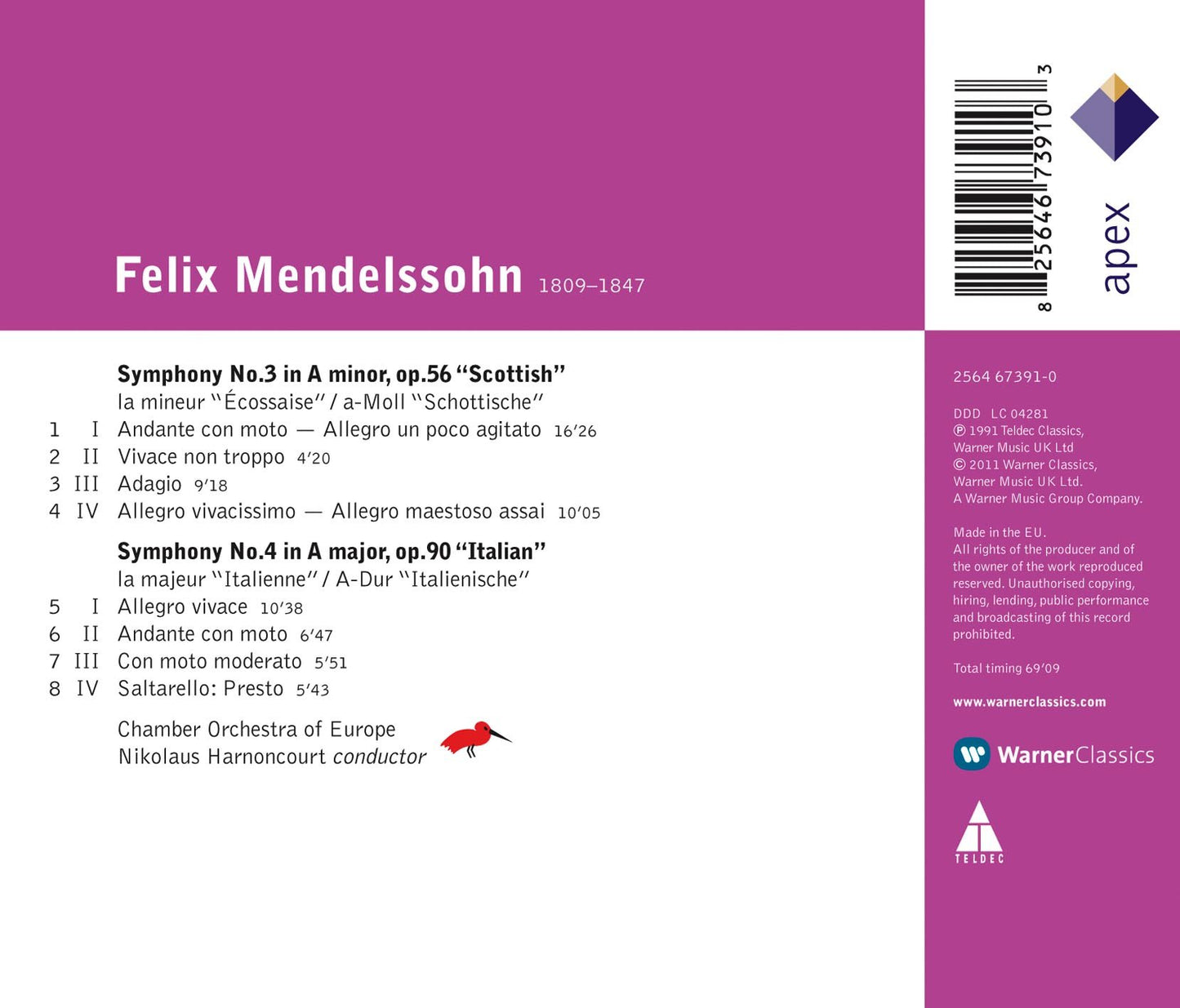 Sinfonie 3 Scottish & [Audio CD] Chamber Orchestra of Europe; Harnoncourt; Mendelssohn Felix and Nikolaus Harnoncourt - Good