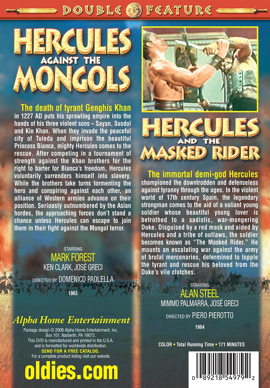 Hercules Double Feature: Hercules Against the Mongols (1963) / Hercules and the Masked Rider (1964) [DVD] - Very Good