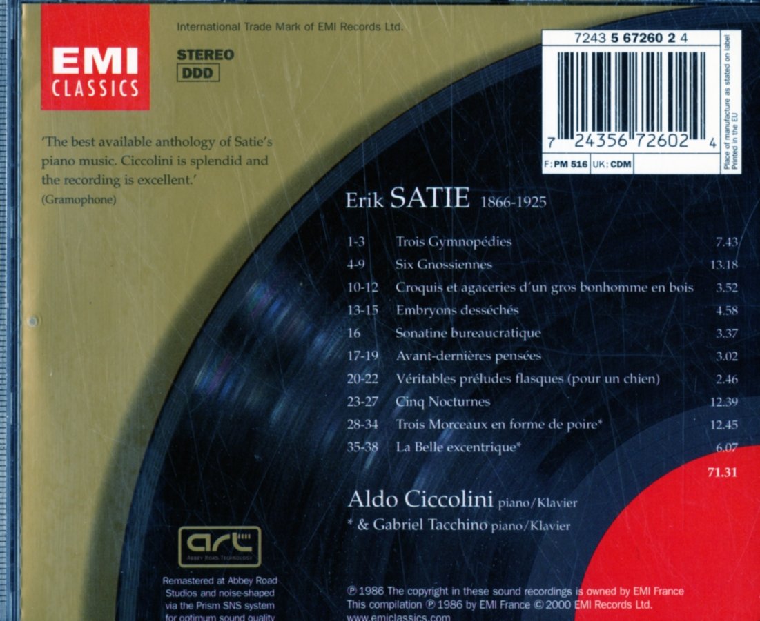 Best of Piano Music [Audio CD] Satie; Ciccolini and Tacchino - Very Good