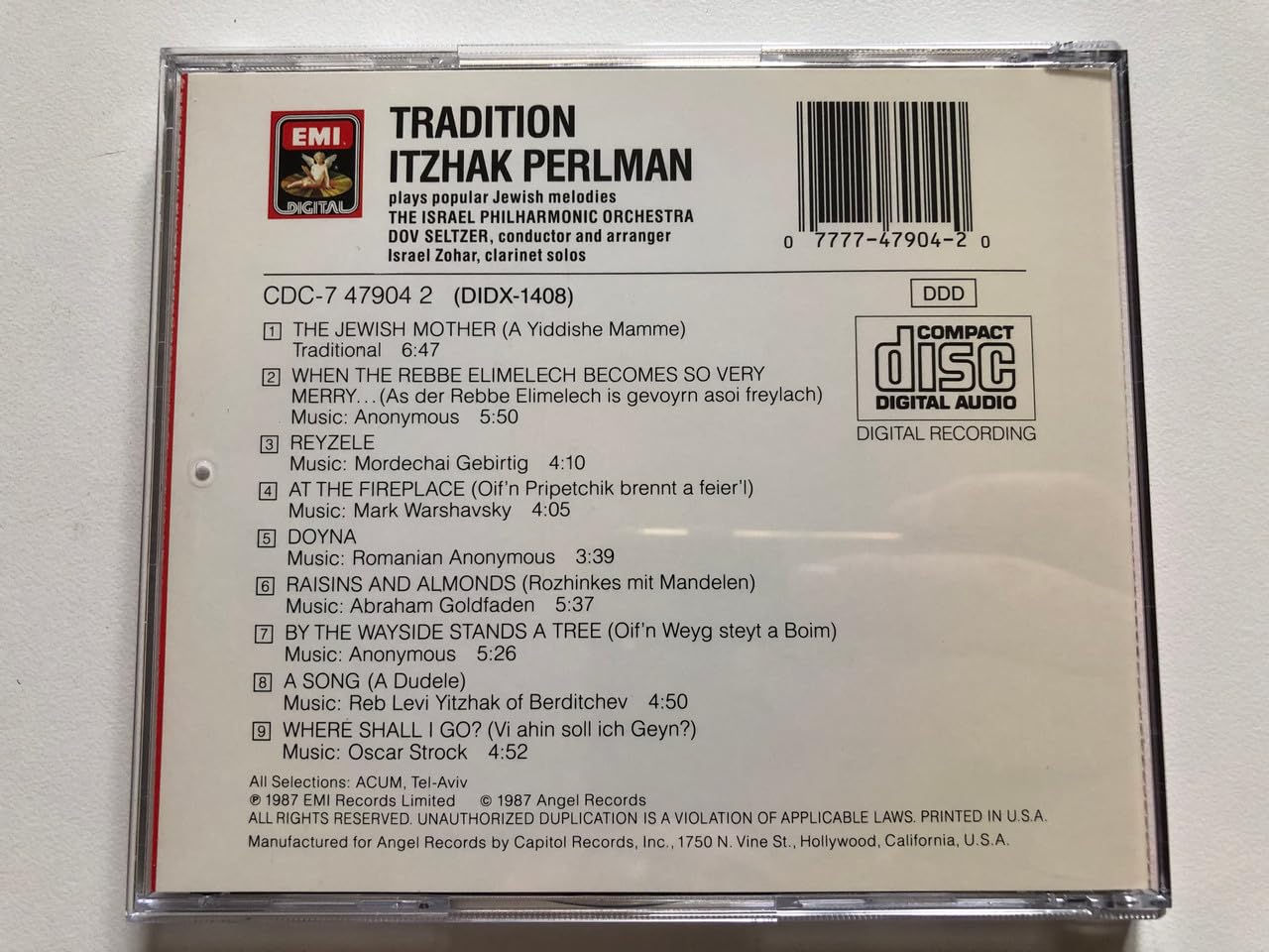 Tradition / Popular Jewish Melodies [Audio CD] Perlman, Itzhak - Very Good