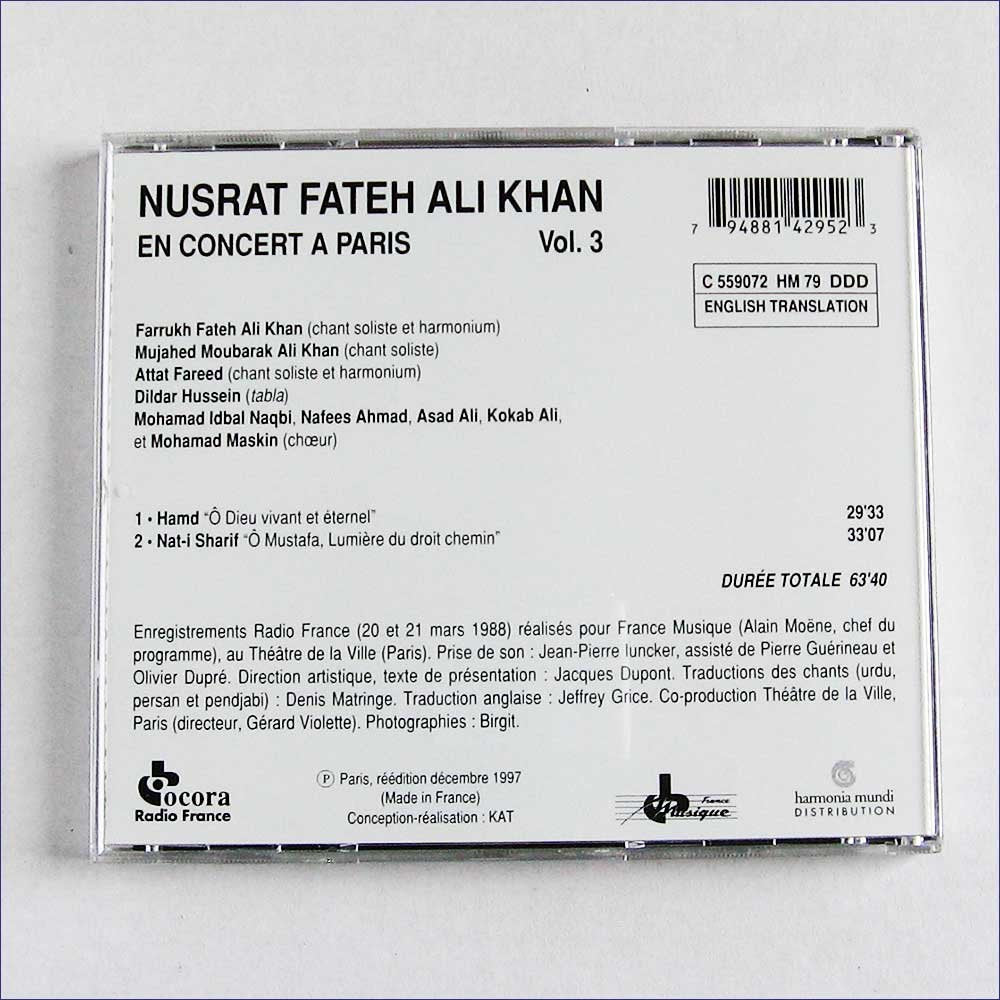 En concert � Paris, vol. 3 [Audio CD] KHAN Nusrat Fateh Ali