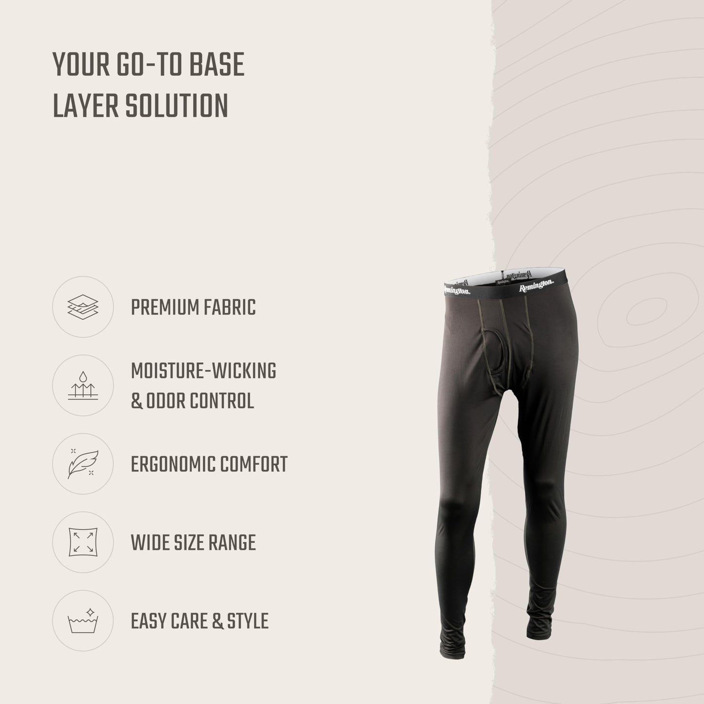 Remington - Men's Base Layer Pants Thermal Underwear - Hunting Heat Gear & Pants - Moisture-Wicking - Anti-Odor Elastic Waistband - Size L - Black