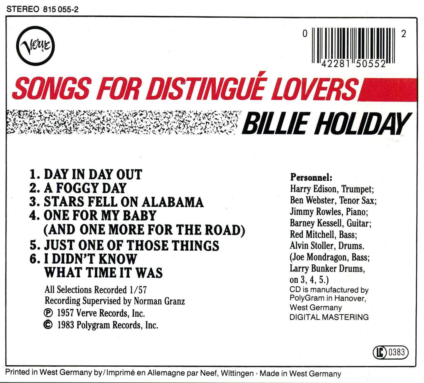 Songs for Distingue Lovers [Audio CD] Billie Holiday - Very Good