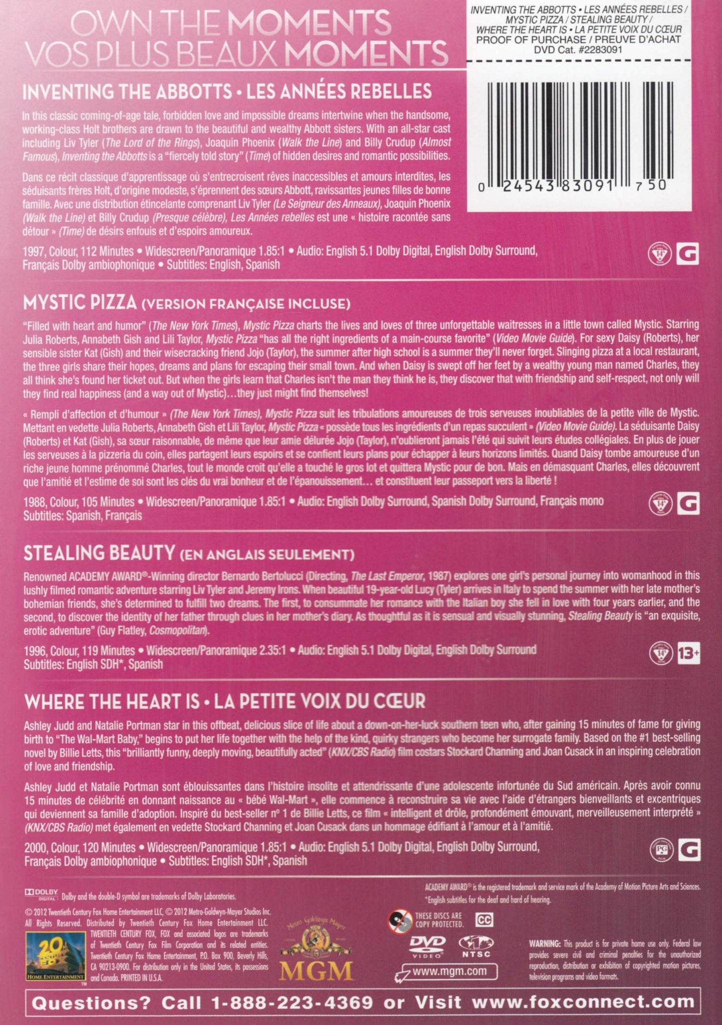 Inventing The Abbotts + Mystic Pizza + Stealing Beauty + Where The Heart Is DVD [DVD] - Very Good