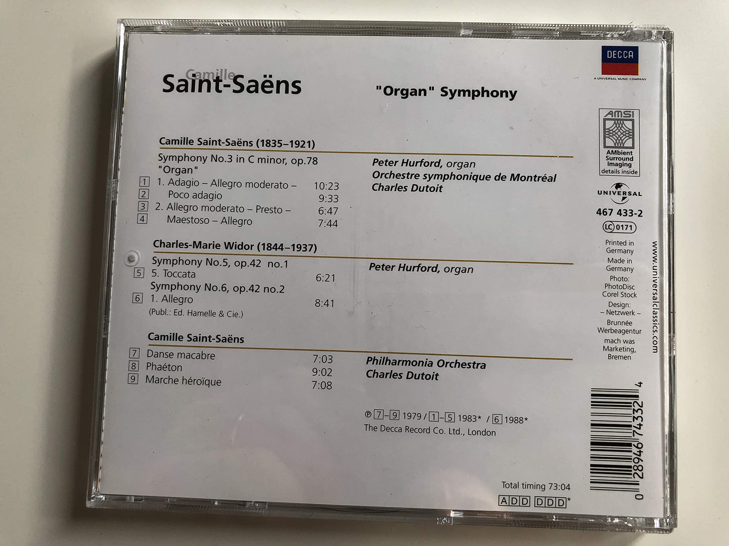 Saint-Sans: Symphony No.3 [Audio CD] Saint Saens and Charles Dutoit - Very Good