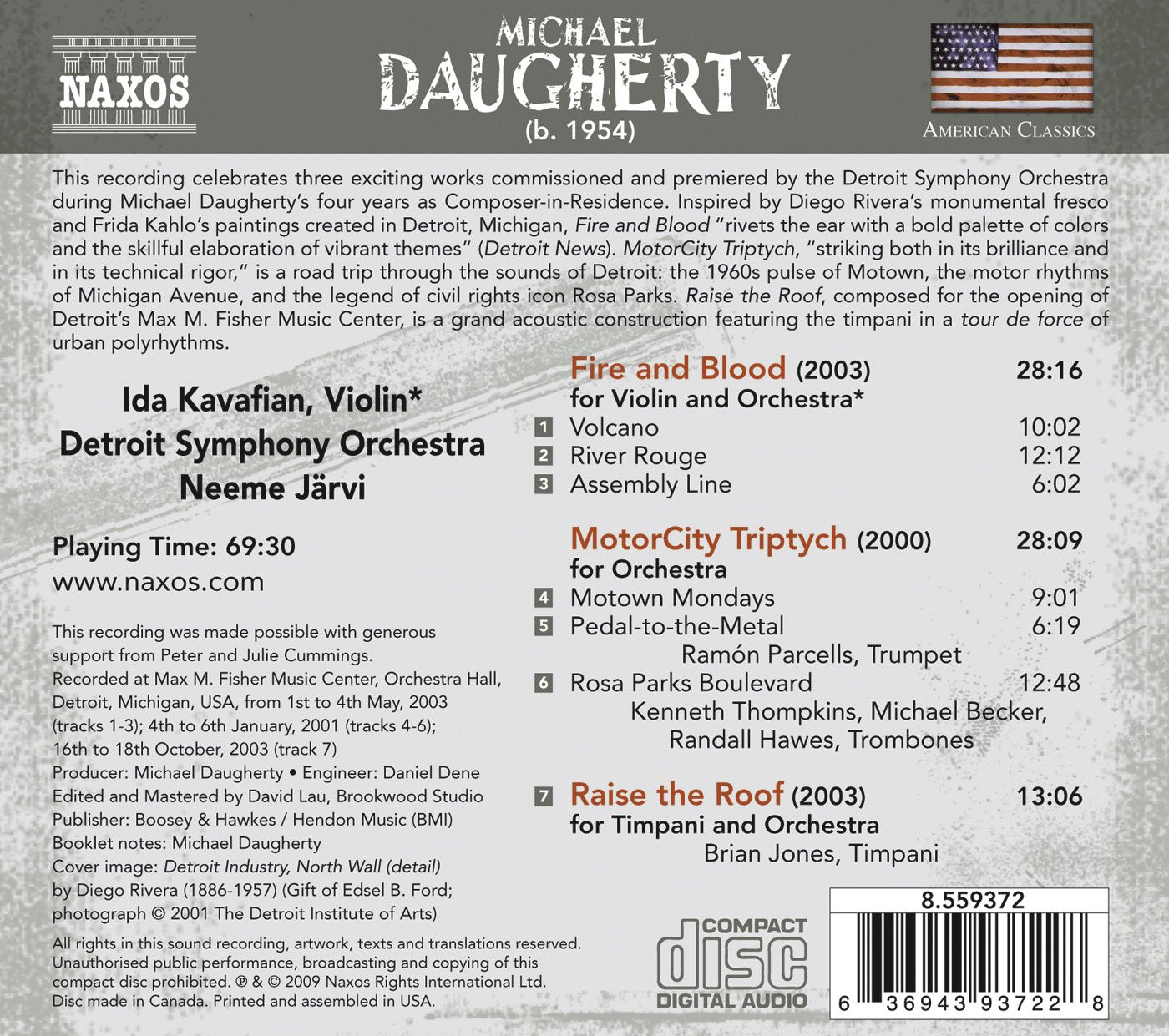 Fire And Blood Motor City Tri [Audio CD] Michael Daugherty; Jarvi; Detroit Symphony Orchestra; Kavafian; Jones; Daugherty Michael and Jarvi