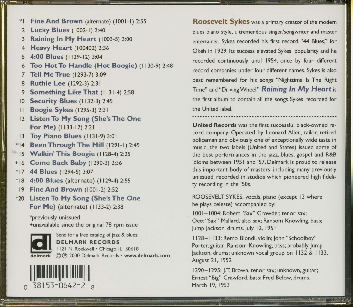 Raining In My Heart [Audio CD] SYKES,ROOSEVELT - Very Good