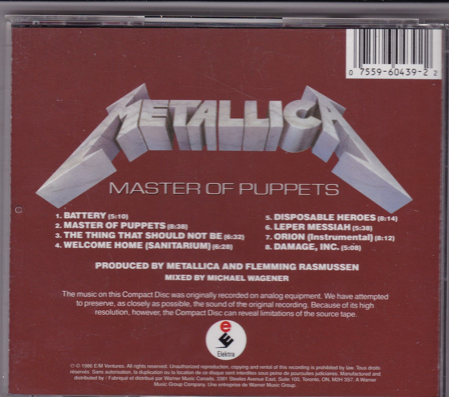 Master Of Puppets [Audio CD] Metallica - Very Good