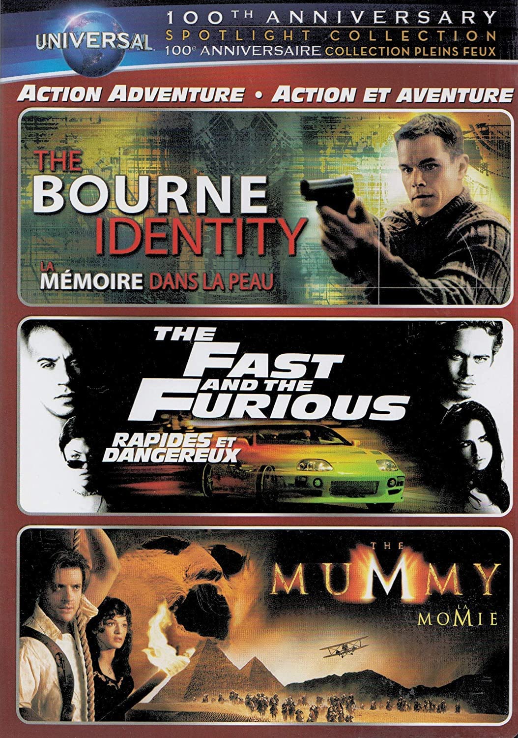 Action Adventure Spotlight Collection (The Bourne Identity / The Fast and the Furious / The Mummy) (Universal's 100th Anniversary Edition) (Bilingual) [DVD] - Good