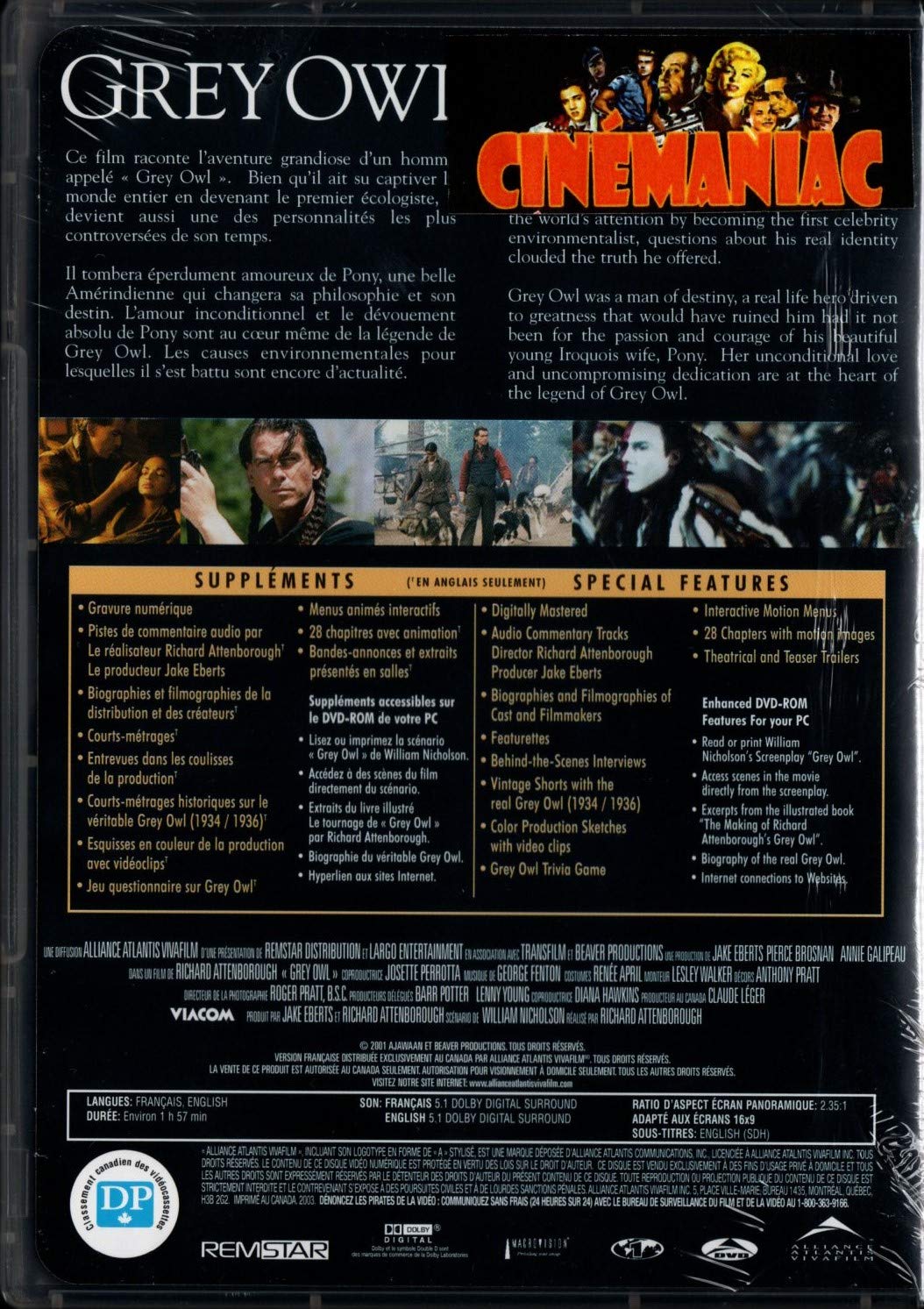 Grey Owl (English/French) 1999 (Widescreen) �dition du Collectionneur - Collector's Edition (Cover Bilingue) Doubl� au Qu�bec [DVD] - Very Good