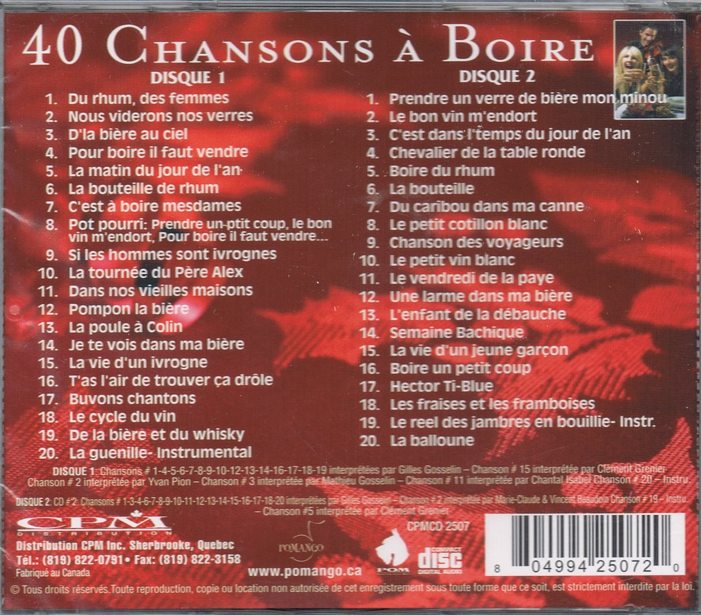 40 Chansons a Boire Pour Vos Party - 2 Disques [Audio CD] Gilles Gosselin, Clement Grenier, Yvan Pion, Mathieu Gosselin, Chantal Isabel, - Very Good