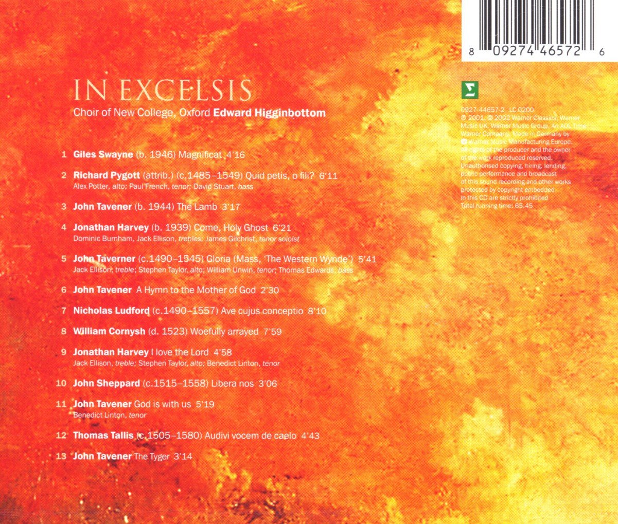 In Excelsis [Audio CD] Higginbottom / Choir of New Collage Oxfo; Higginbottom and Choir of New Co