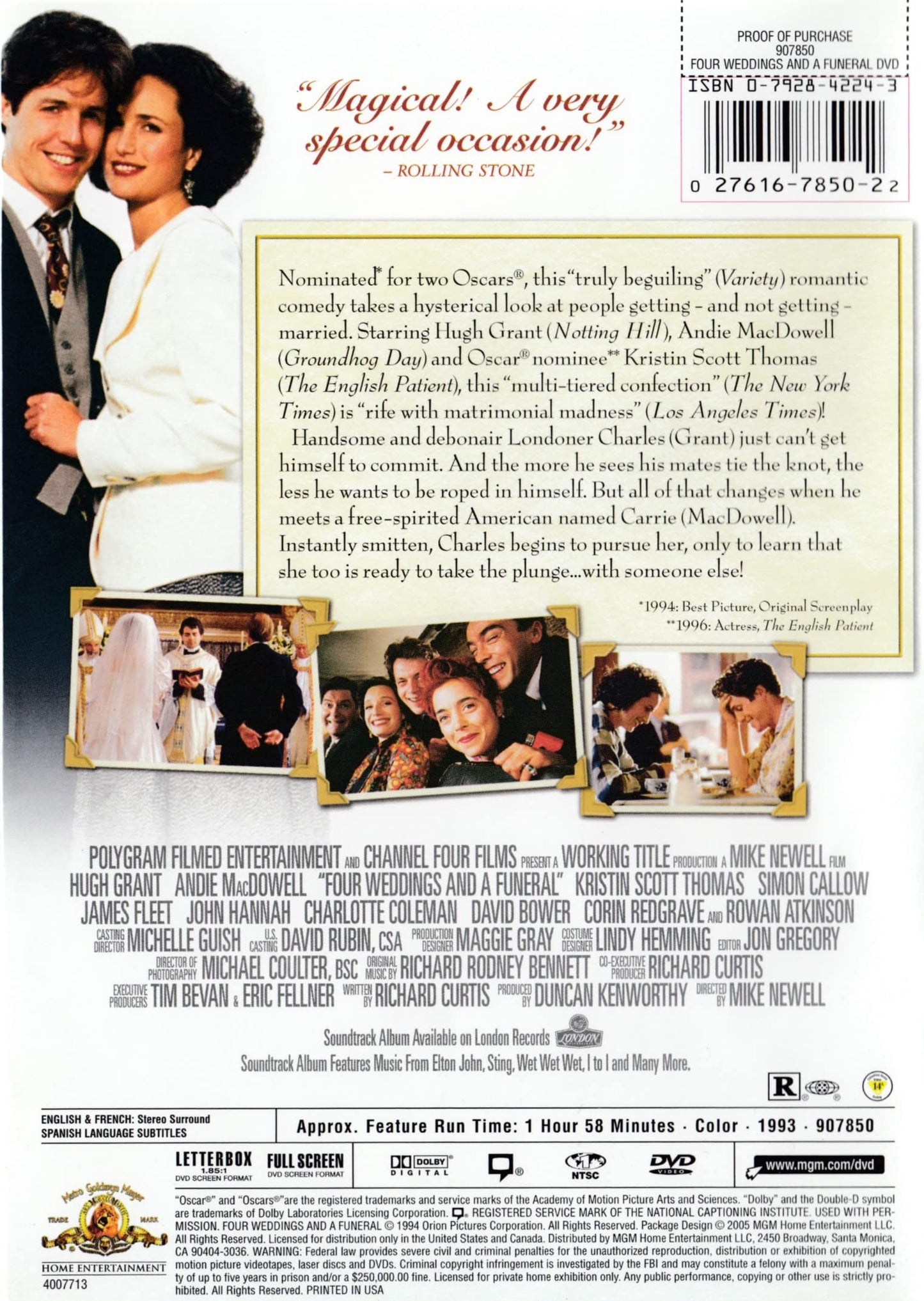 Four Weddings and a Funeral (Widescreen/Full Screen) [DVD] - Very Good