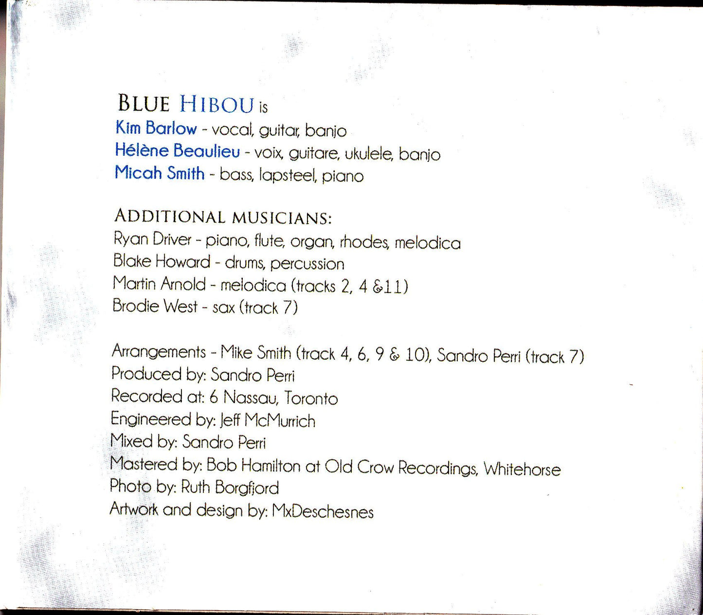 Blue Hibou - (Les Cinq Doigts (Moderato) - 2014 - (Canada) - CD [Audio CD] Kim Barlow; Helene Beaulieu and Micah Smith