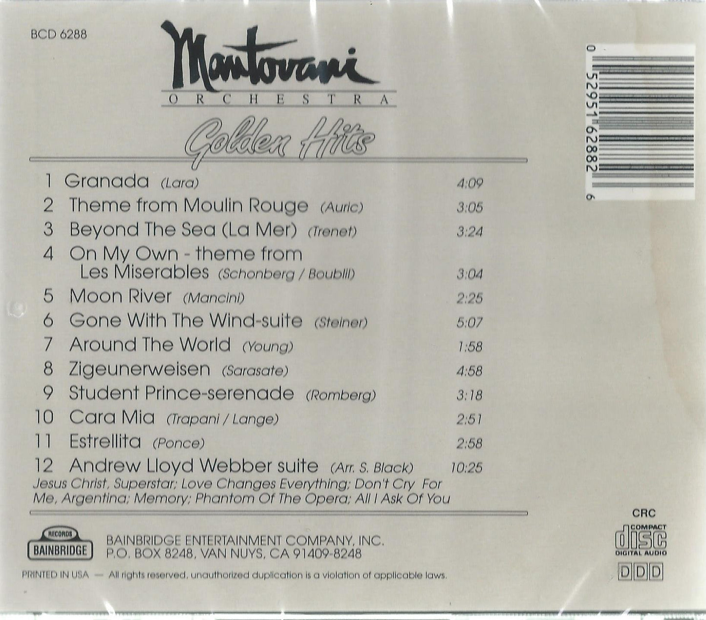 Golden Hits [Audio CD] Mantovani Orchestra and Black, Stanley - Very Good