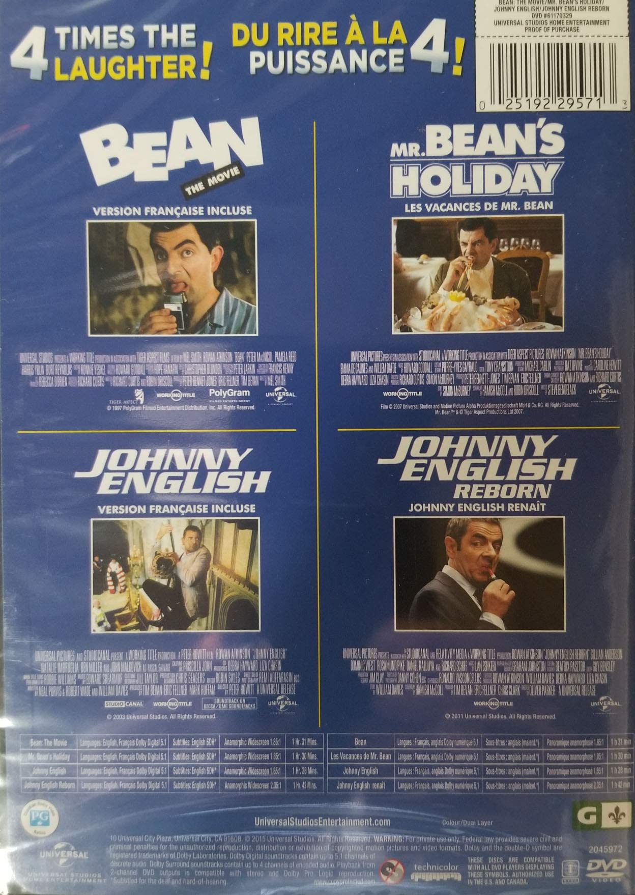 4-Movie Fun Pack (Bean the Movie/Mr. Bean's Holiday/Johnny English/Johnny English: Reborn)(Bilingual Packaging) [DVD] - Very Good