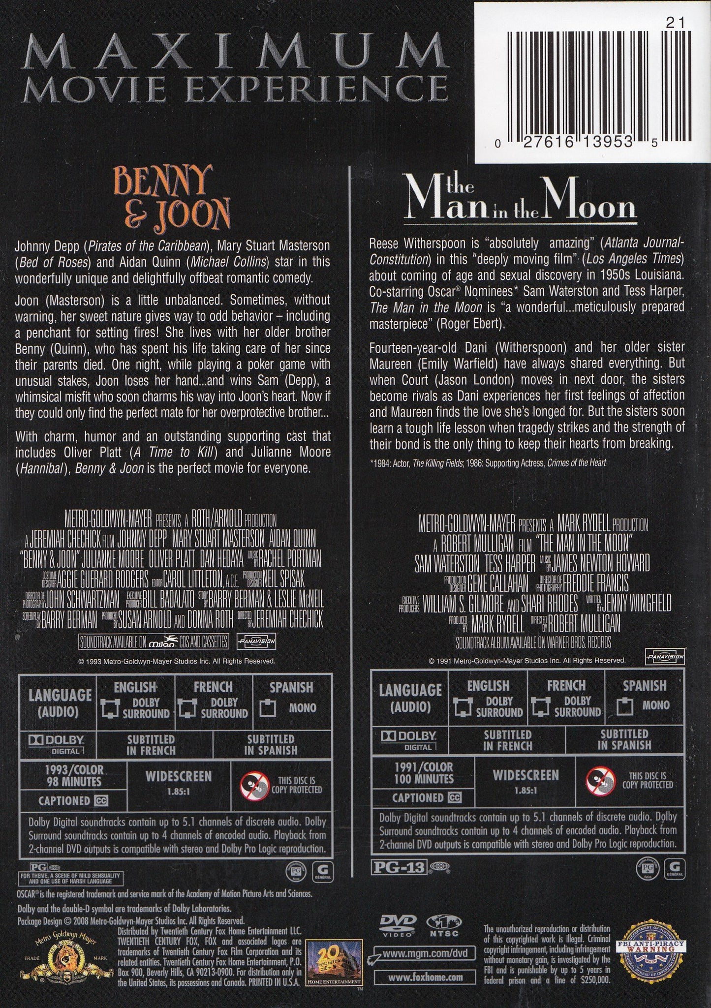 Man in the Moon & Benny & Joon [DVD] - Good