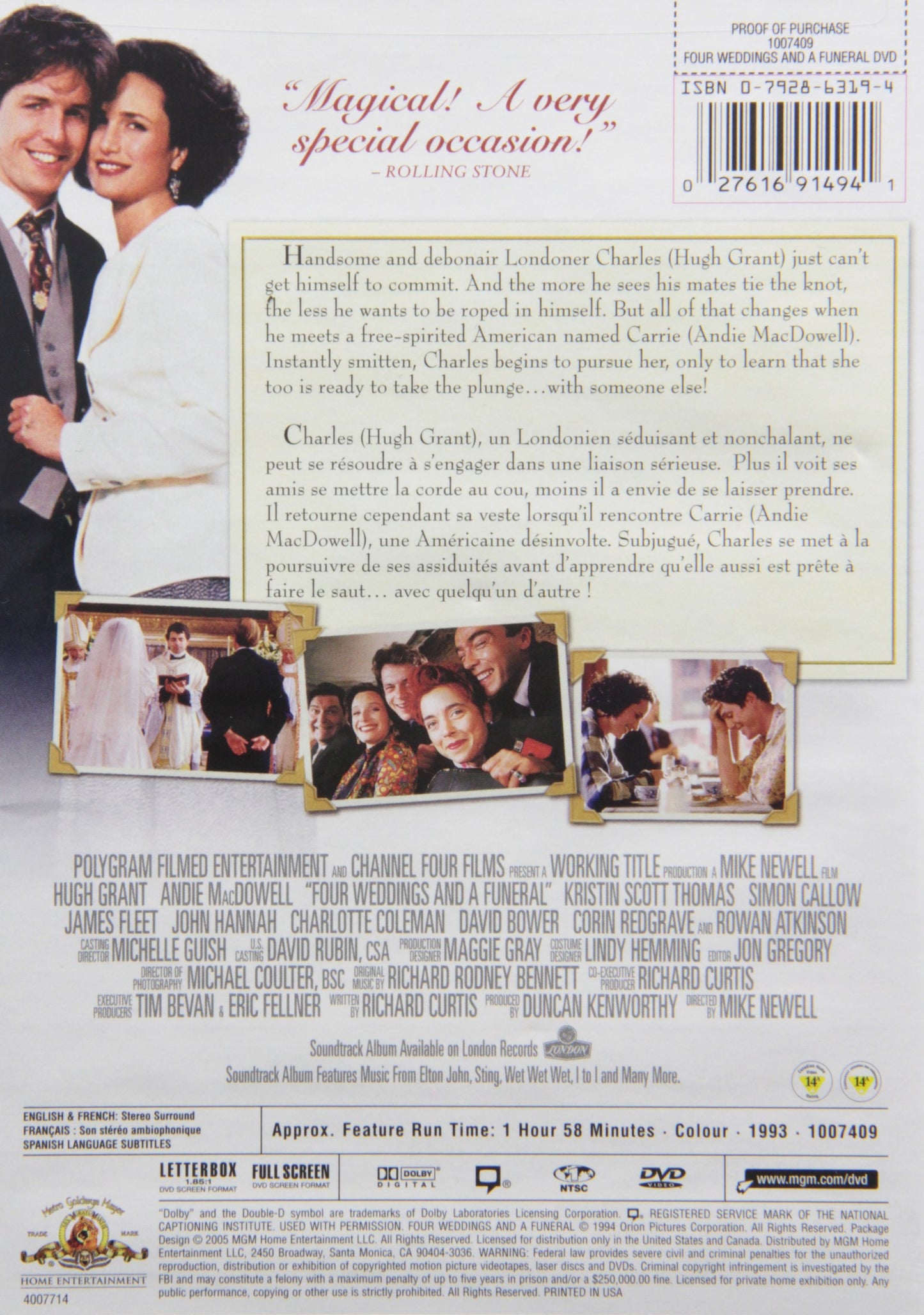 Four Weddings and a Funeral (Bilingual) [DVD] - Very Good