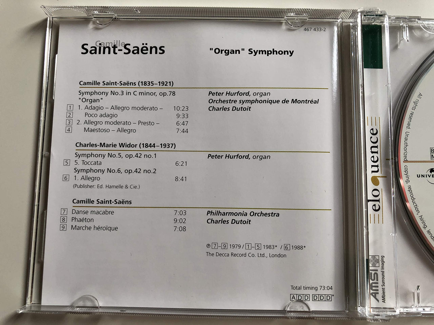 Saint-Sans: Symphony No.3 [Audio CD] Saint Saens and Charles Dutoit - Very Good