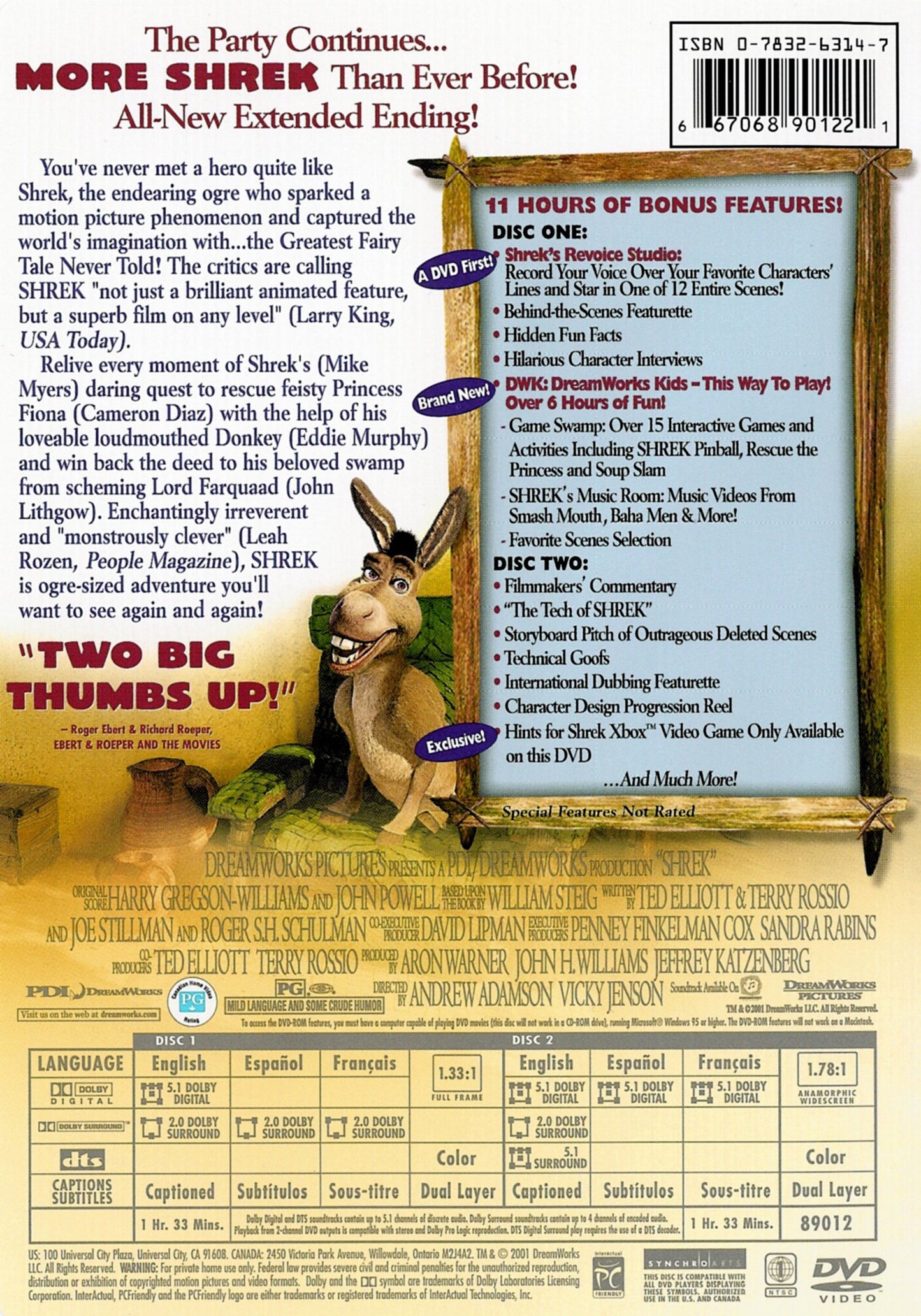 Shrek (Two-Disc Widescreen & Full Screen Edition) (Bilingual) [DVD] - Good