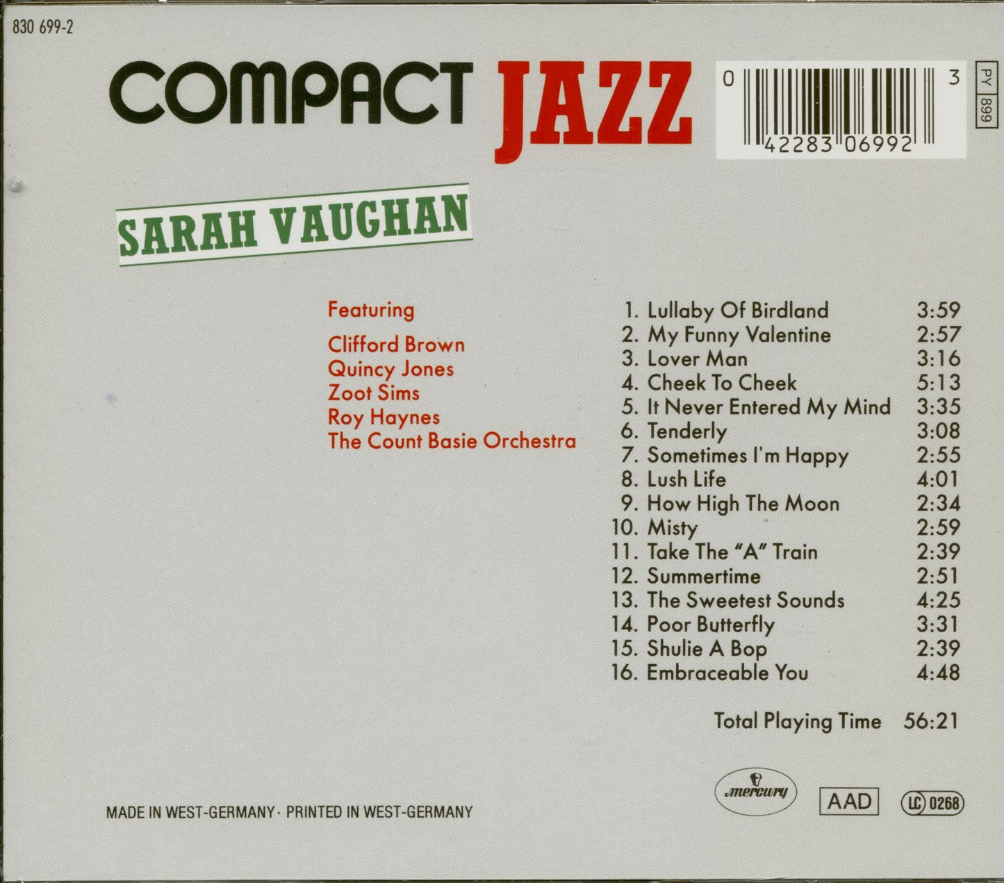 Compact Jazz [Audio CD] Sarah Vaughan - Very Good