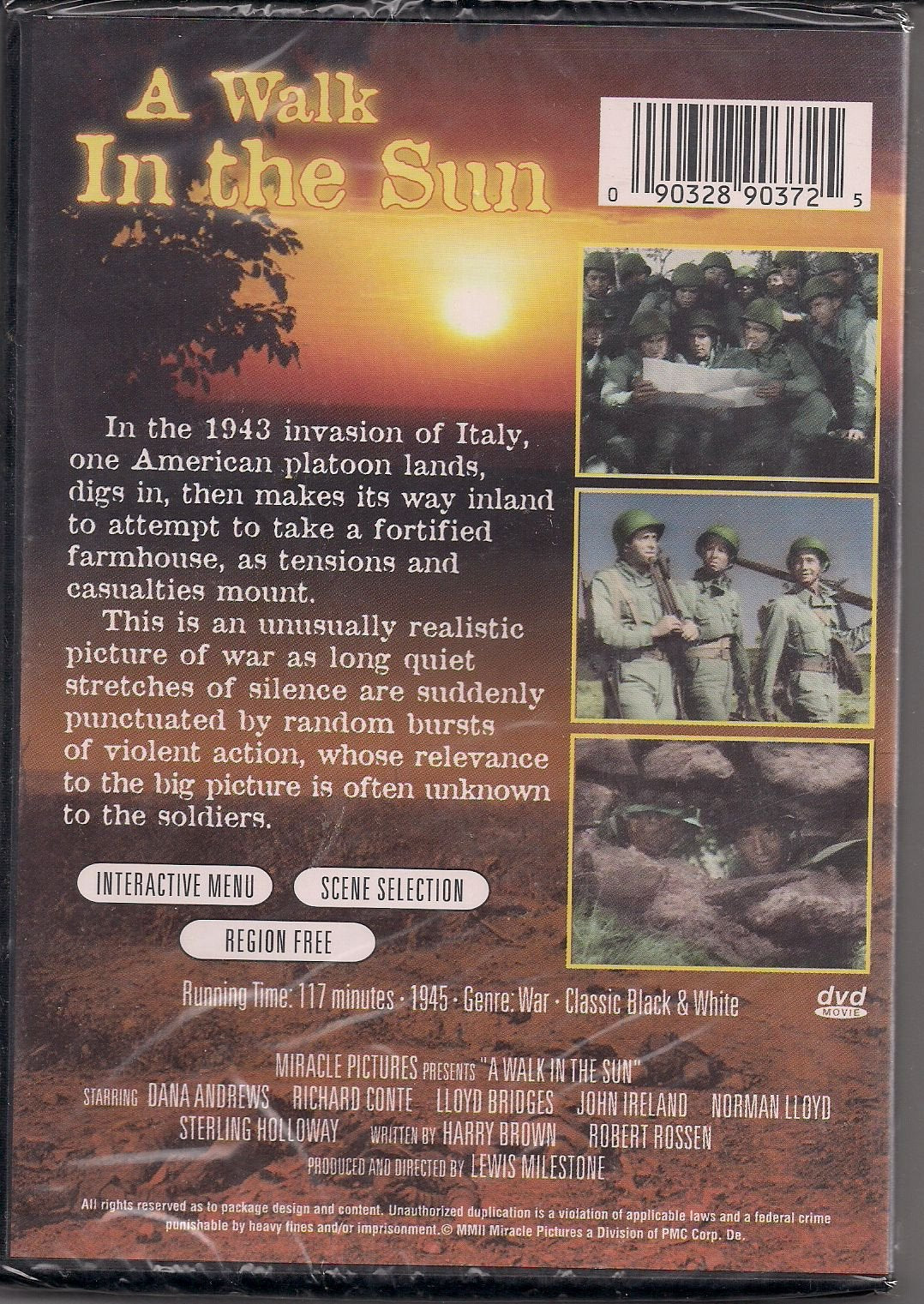 A Walk in the Sun DVD Dana Andrews Richard Conte [DVD] - Very Good