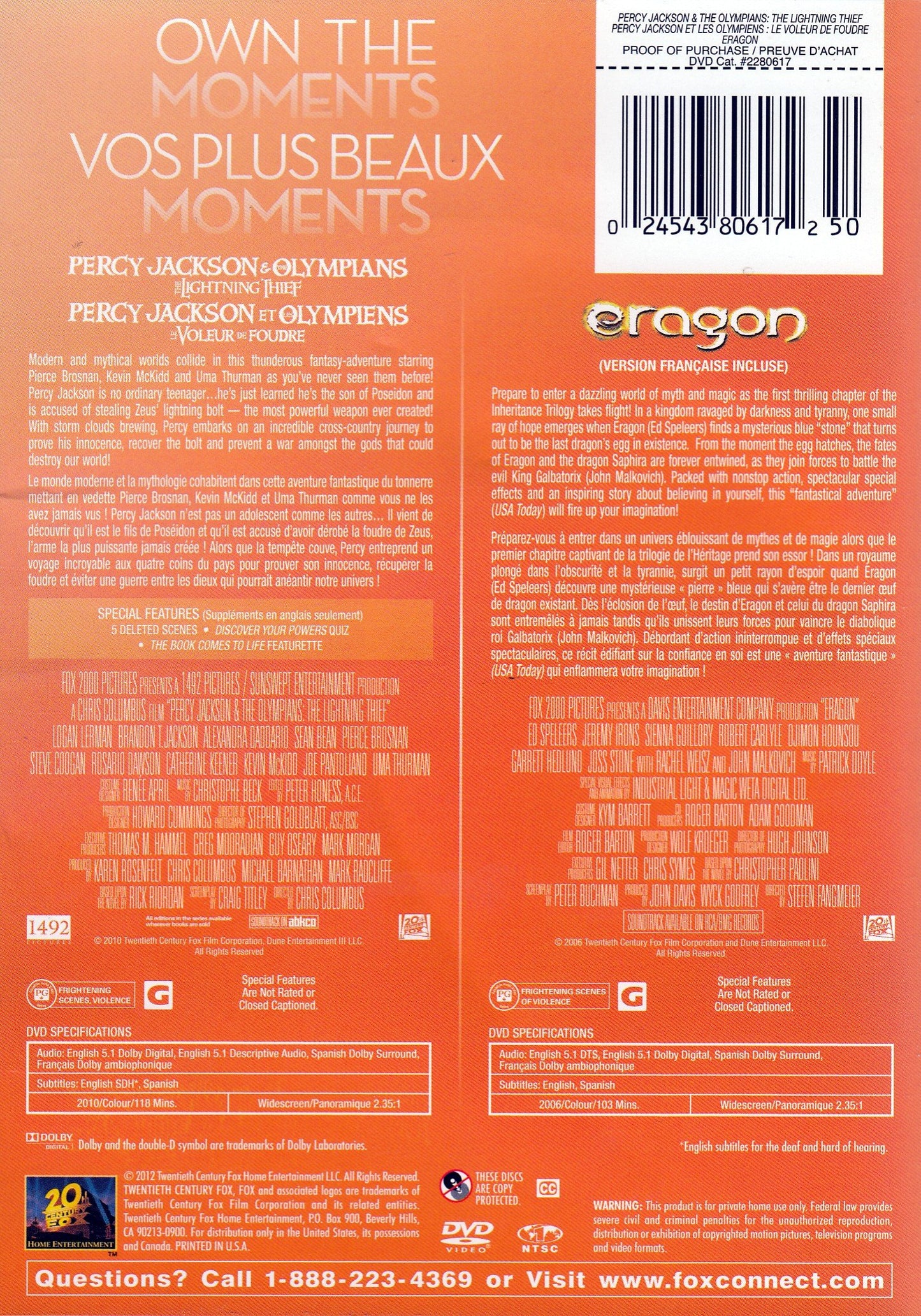 Percy Jackson and the Olympians / Eragon (Bilingual) [DVD] - Very Good