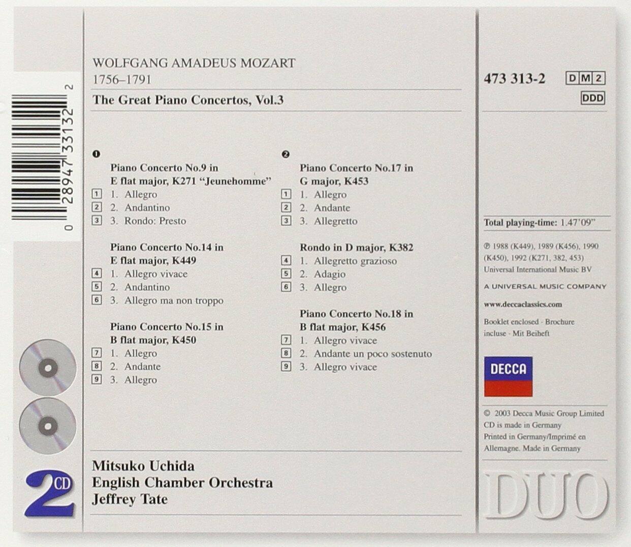 Mozart: The Great Piano Conceros Vol 3: No 9, 14,15,17,18; Rondo K382 [Audio CD] Uchida, Mitsuko; English Chamber Orchestra and Tate, Jeffrey - Very Good