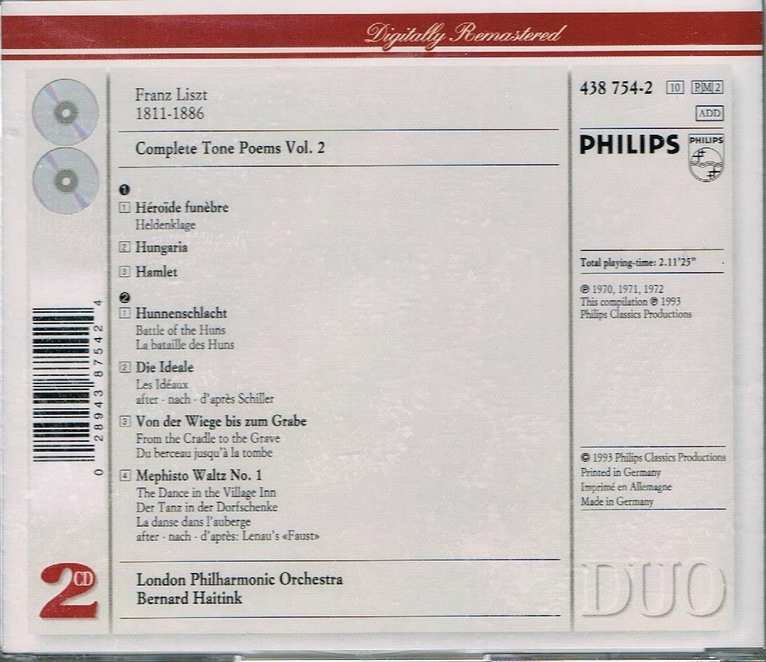 Complete Tone Poems 2 [Audio CD] Liszt; Haitink and Lpo - Very Good