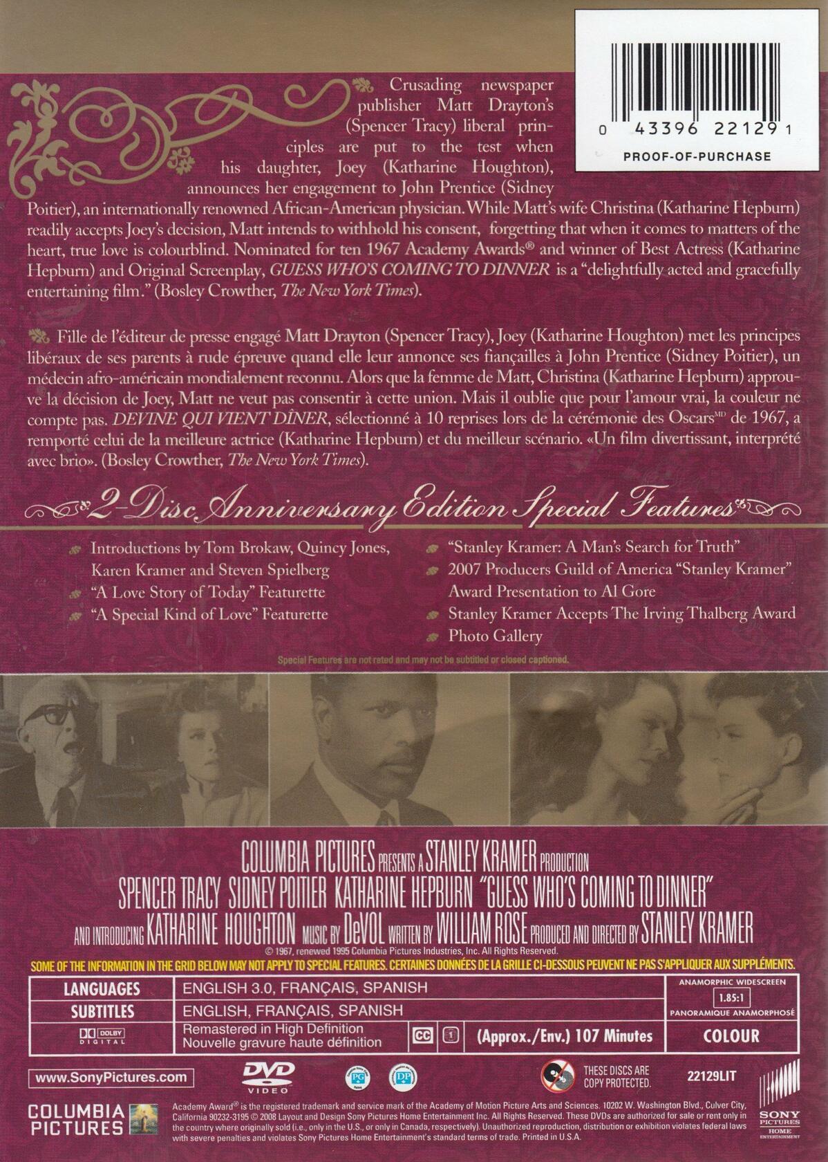 Guess Who's Coming to Dinner 40th Anniversary Edition (2 discs) Bilingual [DVD] - Very Good